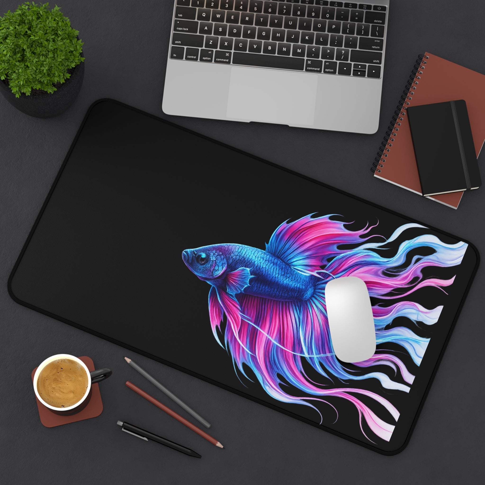 Betta Fish Desk Mat — Neon Aquatic Mouse Pad for Gamers & Home Offices