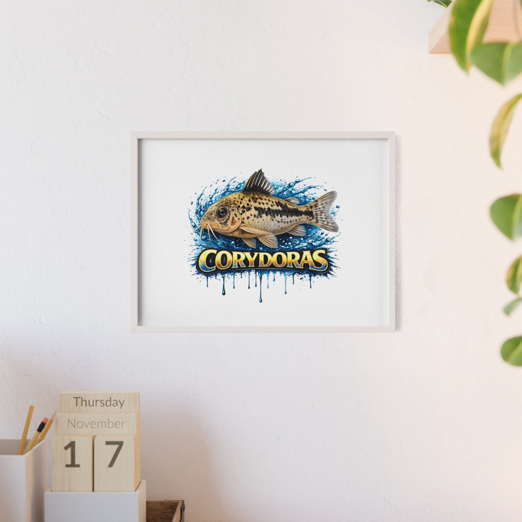 Peppered Corydoras Fish Poster with Wooden Frame — Aquarium Wall Art