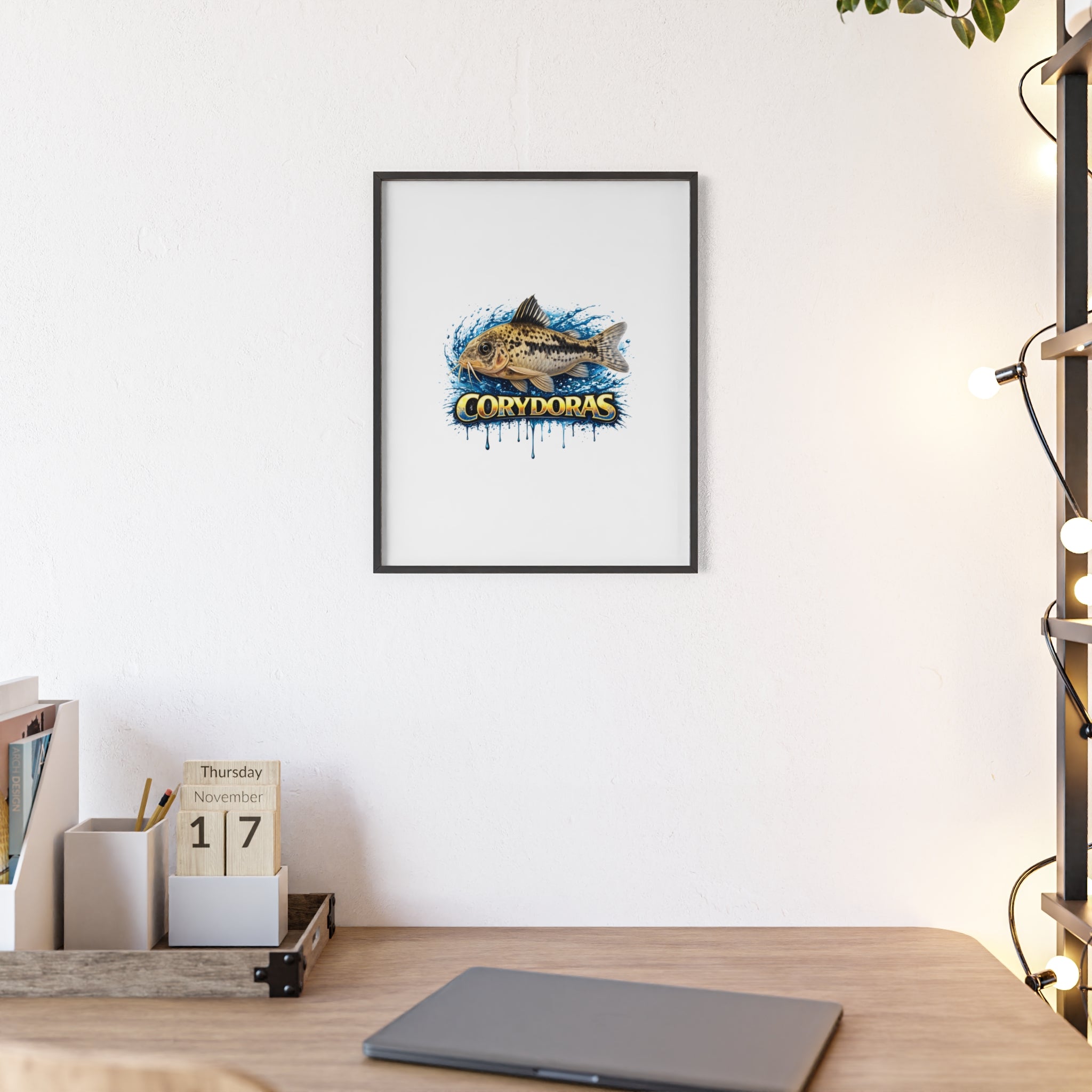 Peppered Corydoras Fish Poster with Wooden Frame — Aquarium Wall Art