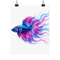 Betta Fish Art Poster — Colorful Blue & Pink Matte Vertical Wall Print