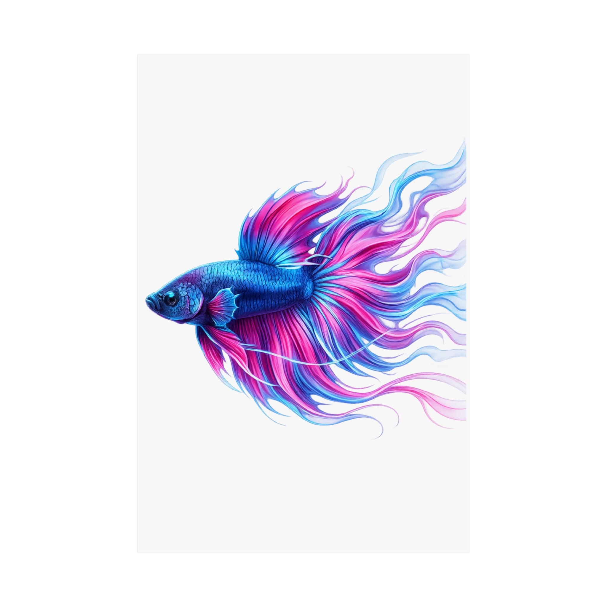 Betta Fish Art Poster — Colorful Blue & Pink Matte Vertical Wall Print