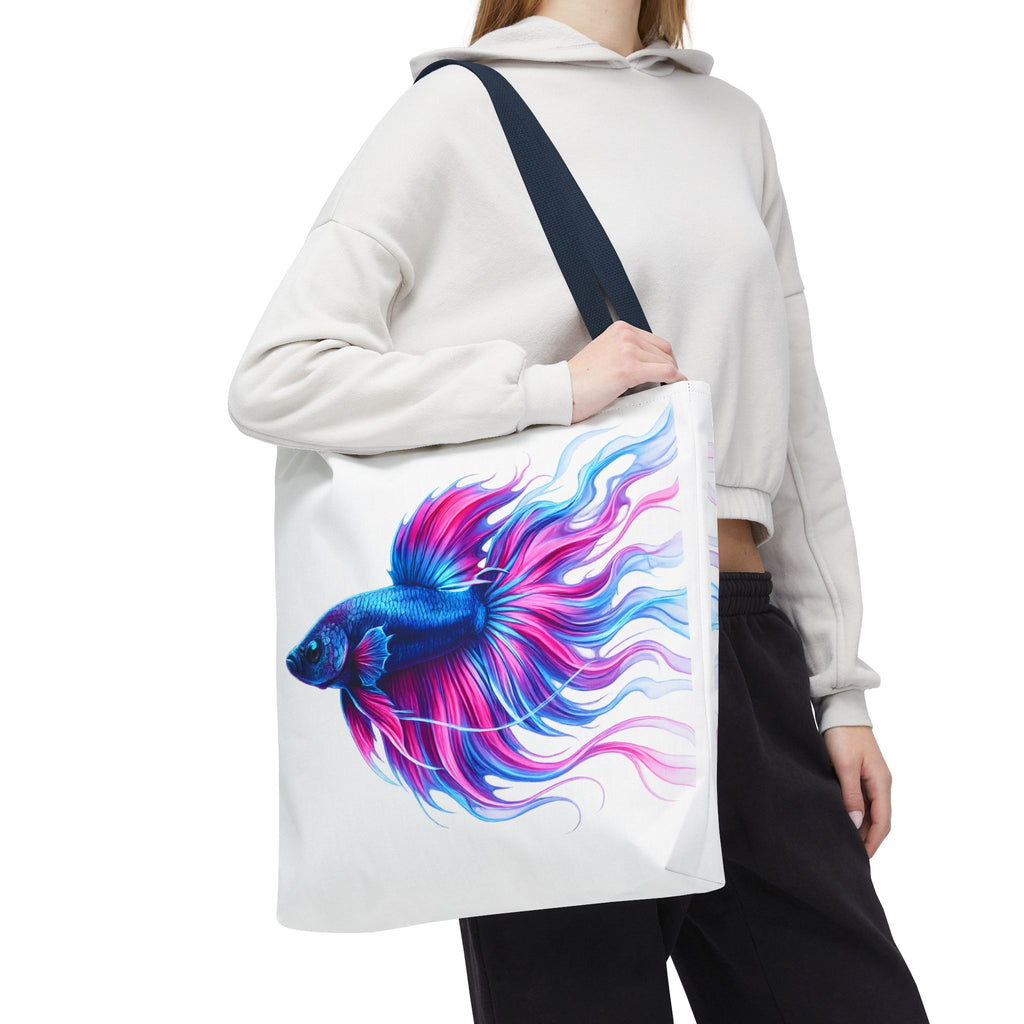 Colorful Betta Fish Tote Bag — Vibrant Blue & Pink Aquatic Art Beach Tote