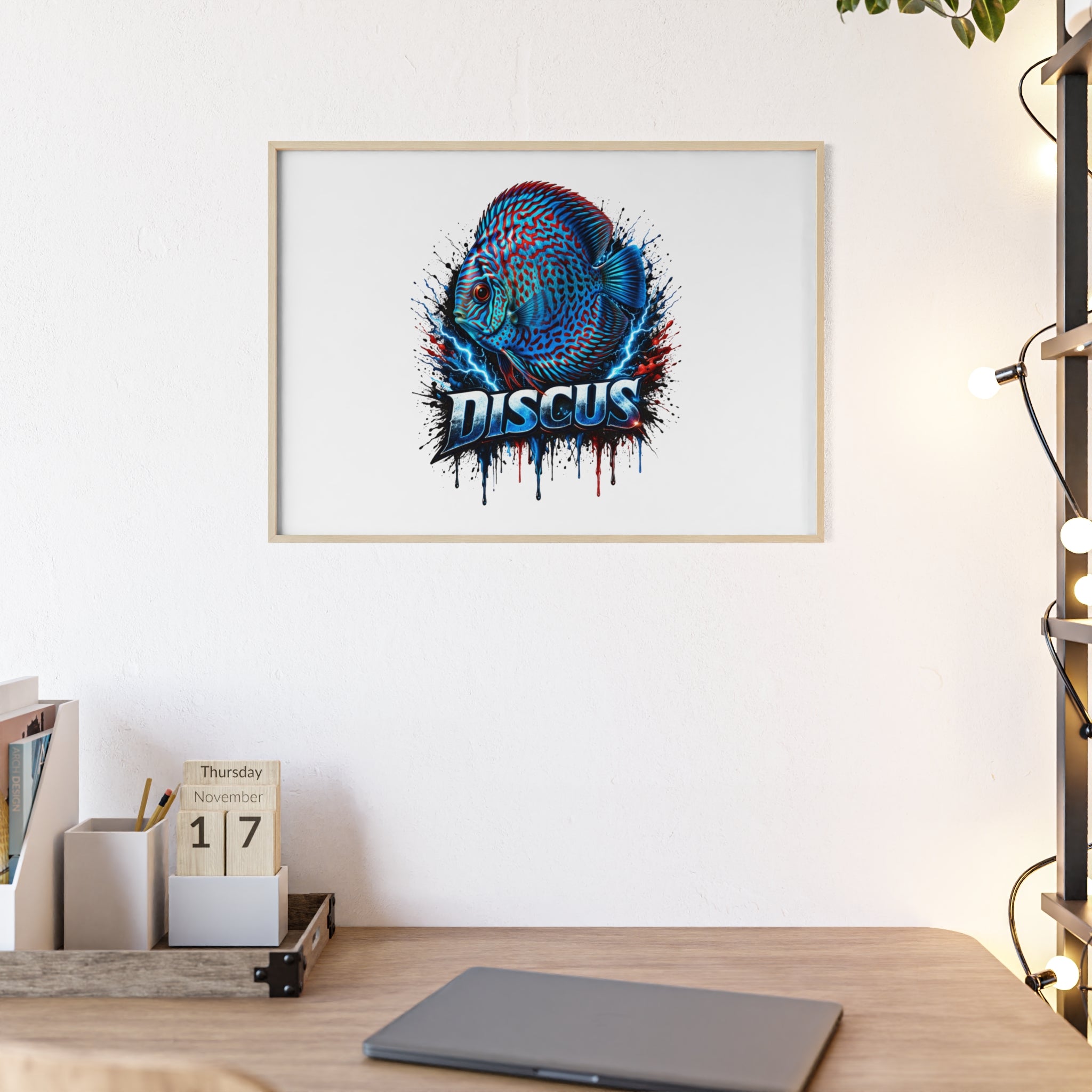 Discus Fish Poster with Wooden Frame — Colorful Aquarium Art Print