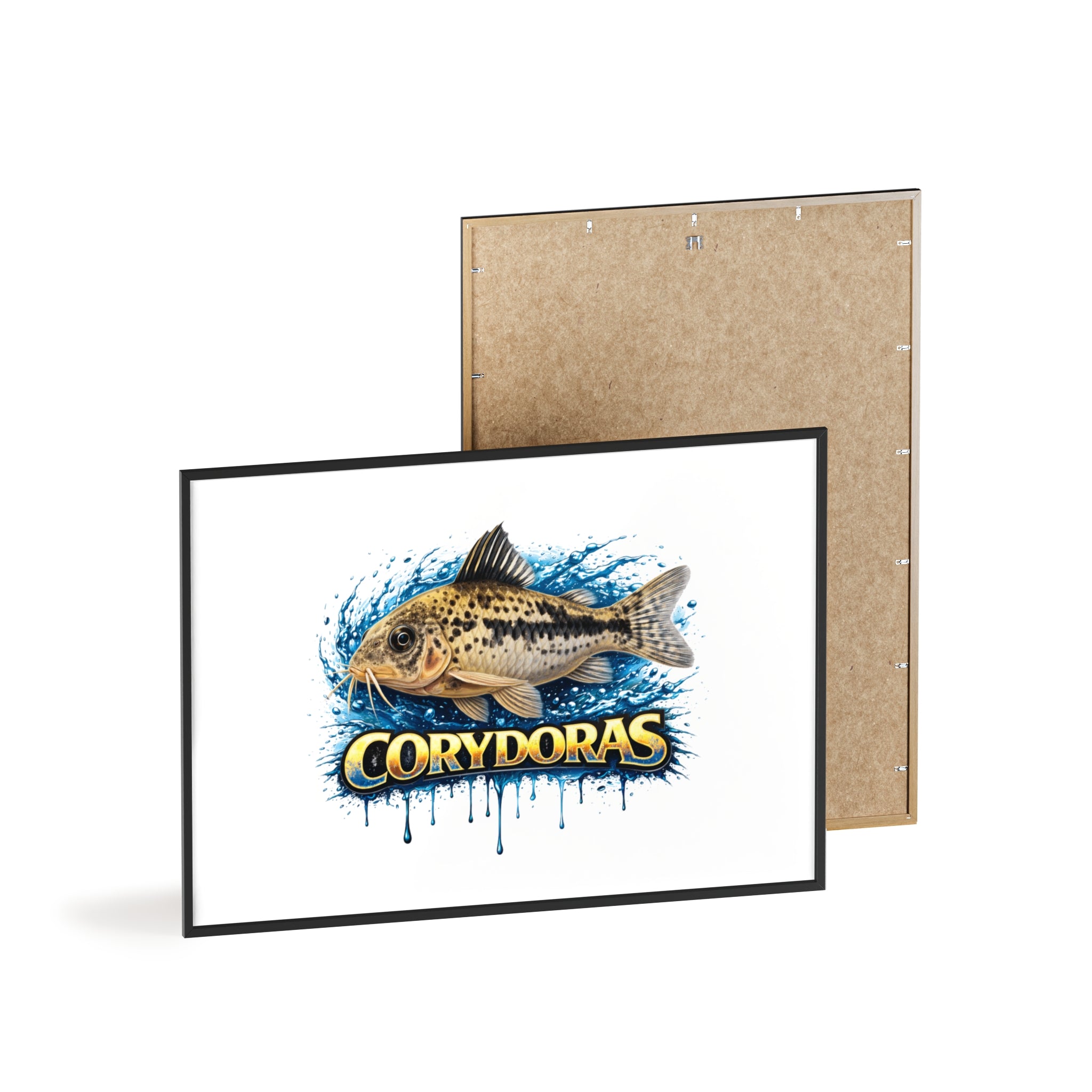 Peppered Corydoras Fish Poster with Wooden Frame — Aquarium Wall Art