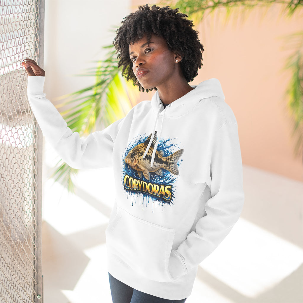 Peppered Corydoras Midweight Fleece Hoodie — Aquatic Catfish Illustration Pullover