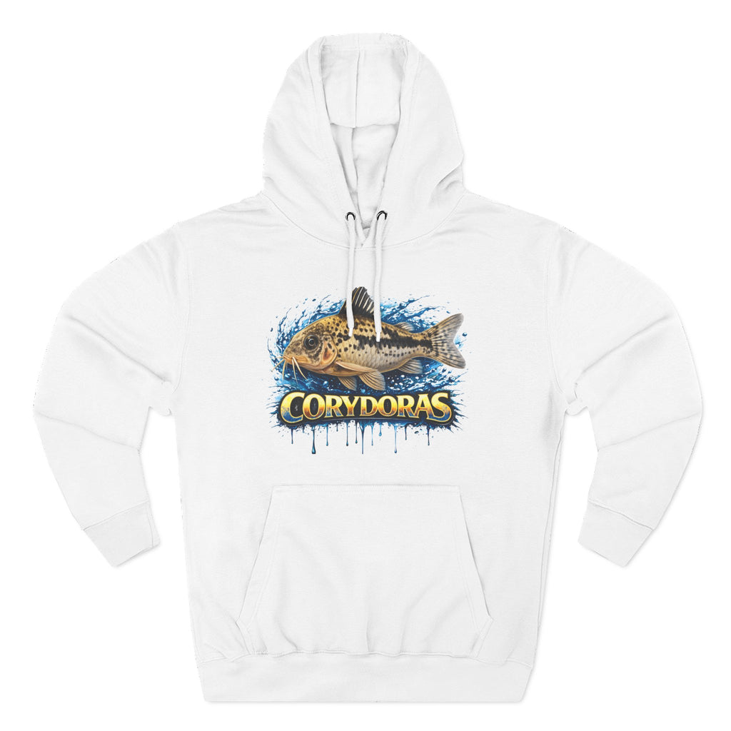 Peppered Corydoras Midweight Fleece Hoodie — Aquatic Catfish Illustration Pullover
