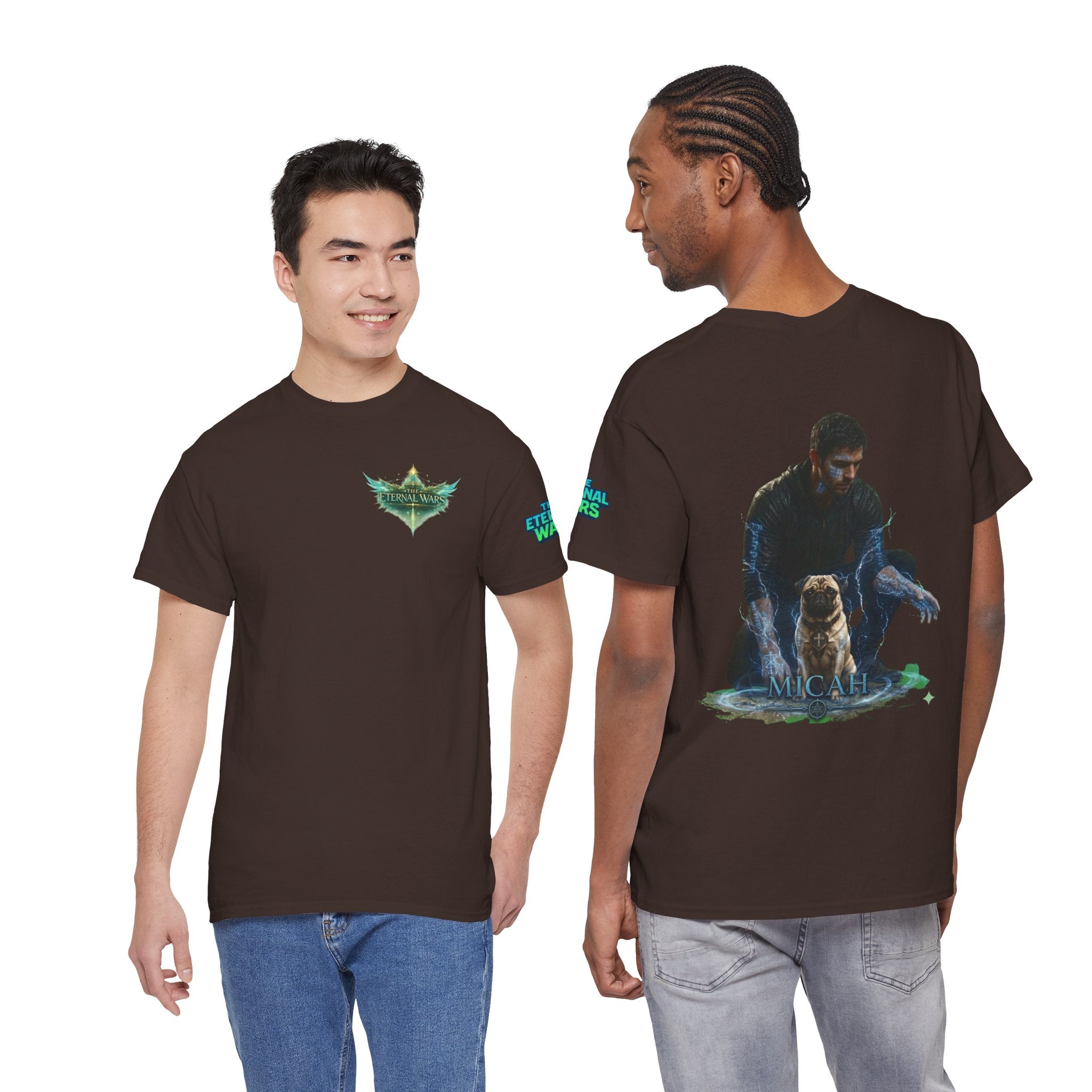 T-Shirt — Nature Warrior Graphic Tee with Man and Dog Illustration
