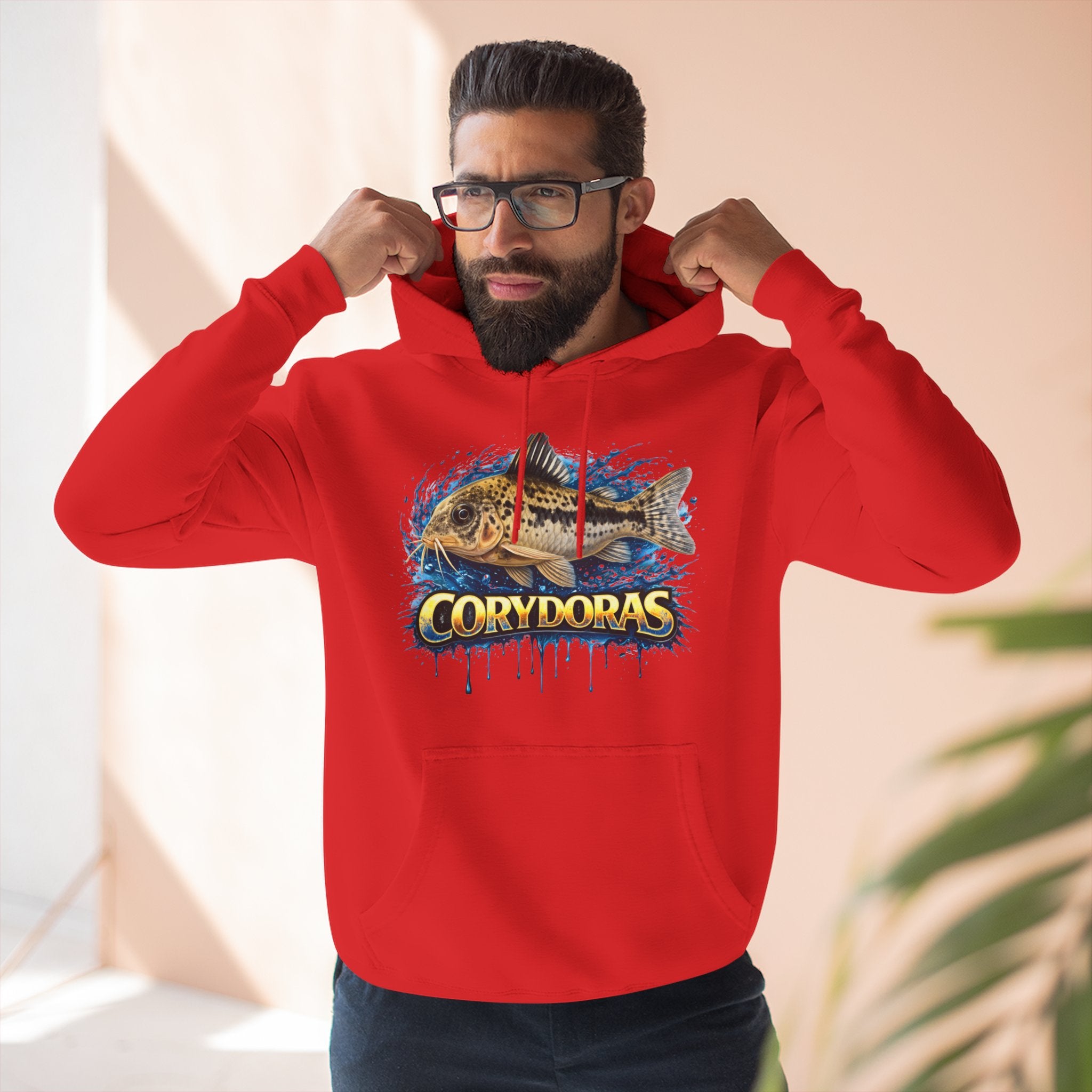 Peppered Corydoras Midweight Fleece Hoodie — Aquatic Catfish Illustration Pullover