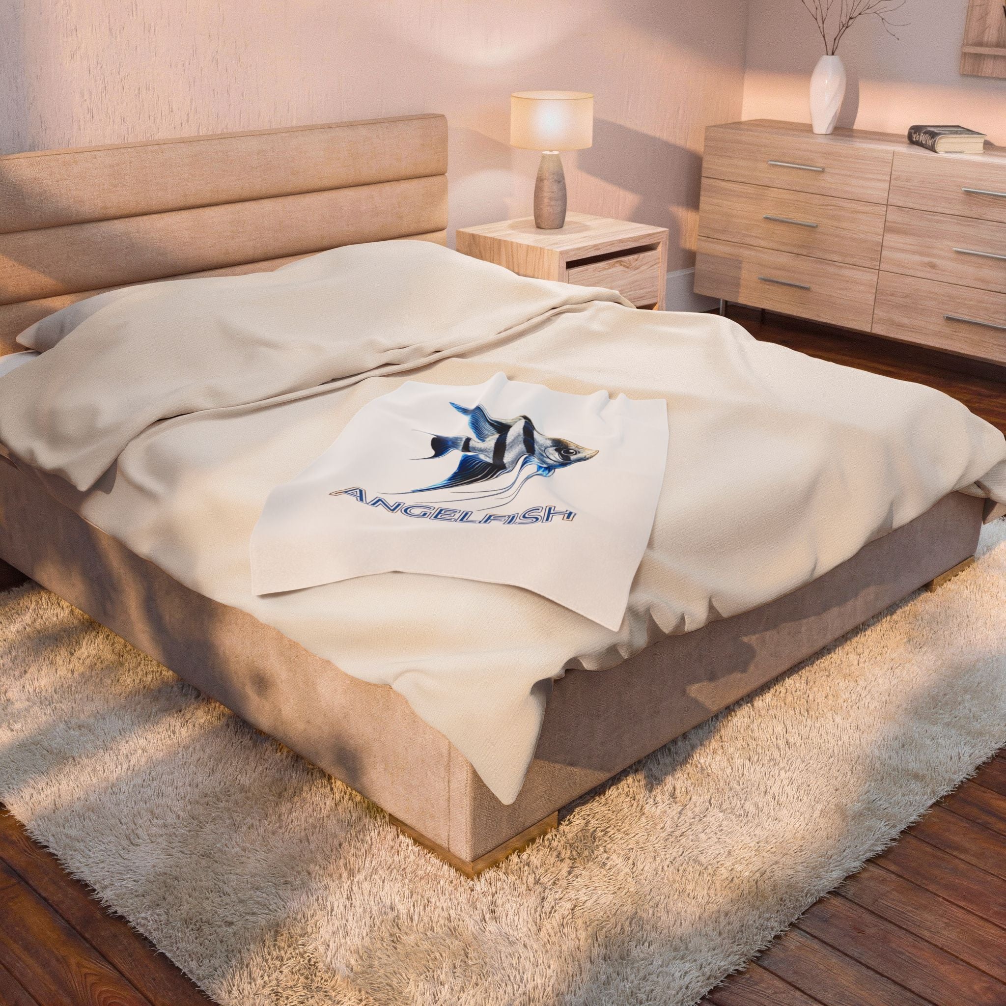 Angelfish Velveteen Plush Blanket — Blue Tropical Fish Throw for Aquarium Lovers