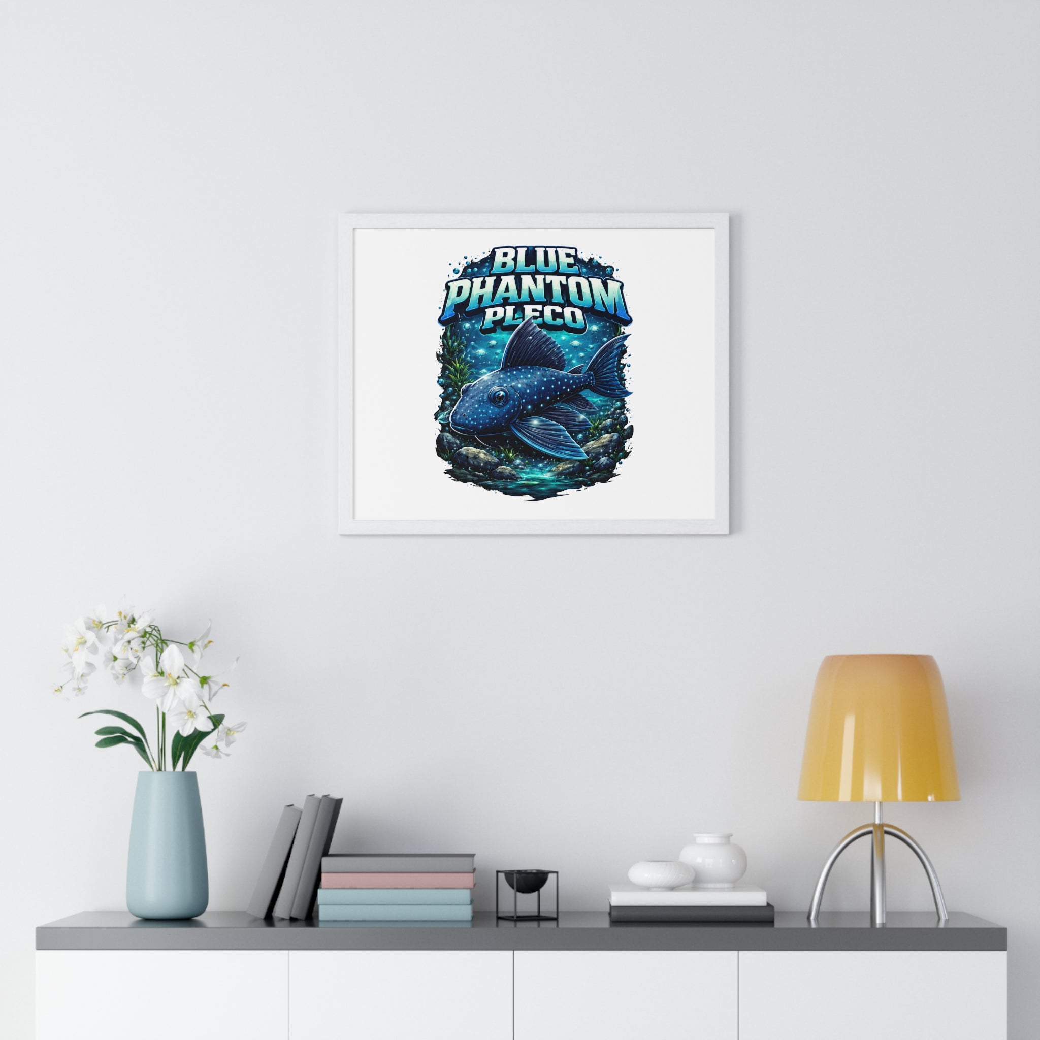 Blue Phantom Pleco Framed Poster — Aquatic Fish Art Print