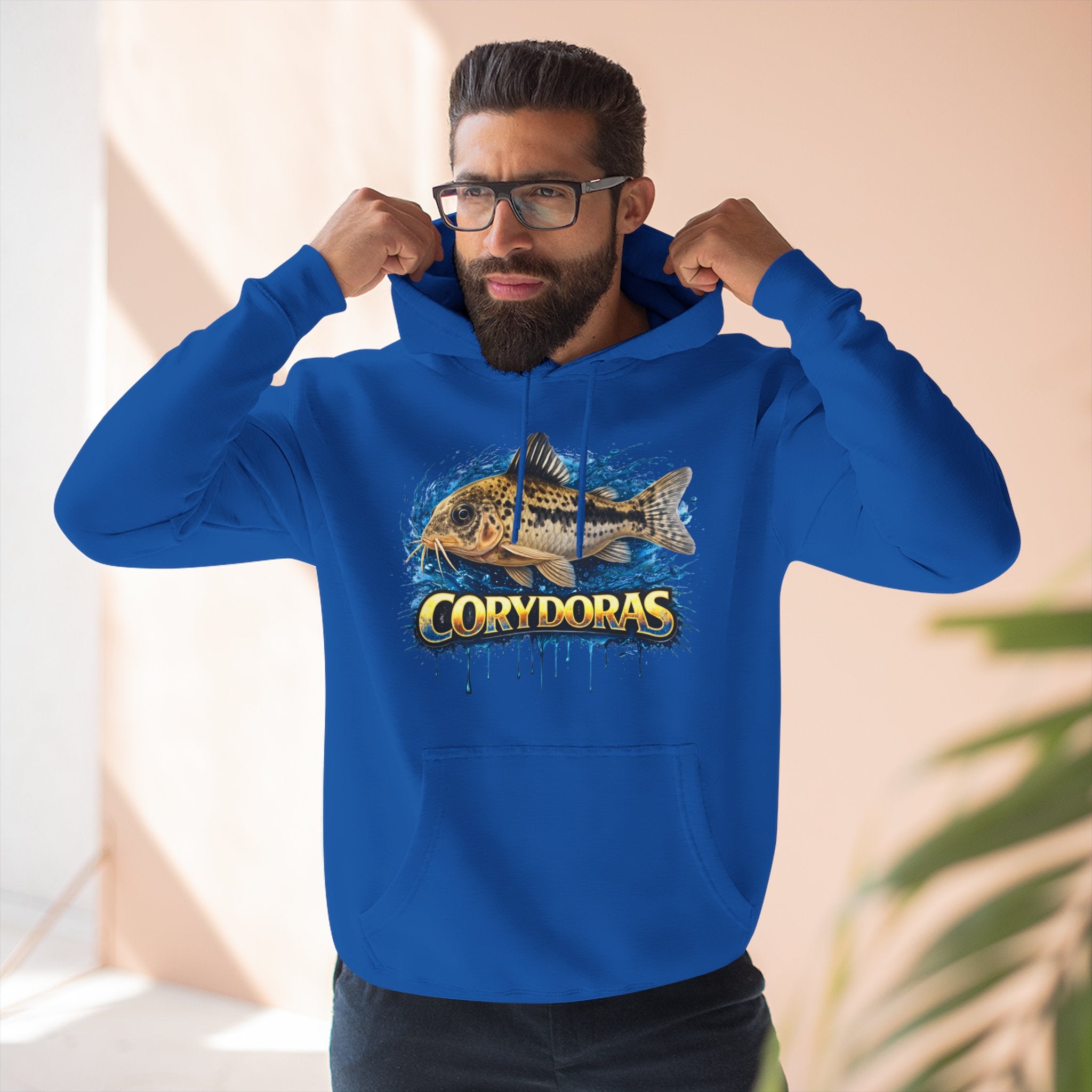 Peppered Corydoras Midweight Fleece Hoodie — Aquatic Catfish Illustration Pullover