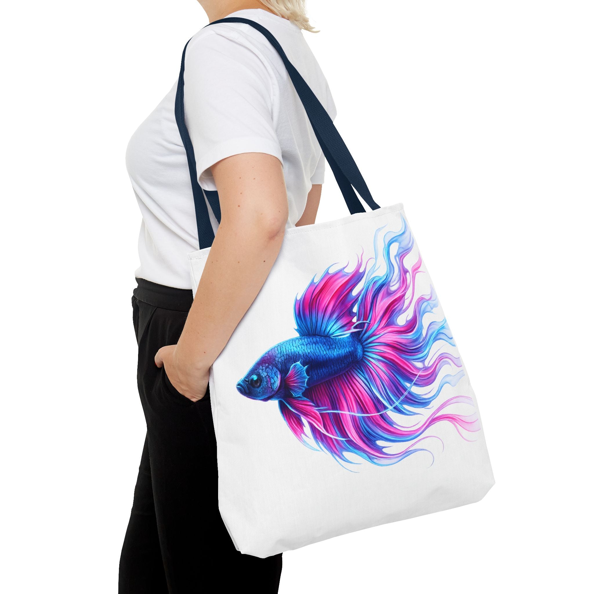 Colorful Betta Fish Tote Bag — Vibrant Blue & Pink Aquatic Art Beach Tote