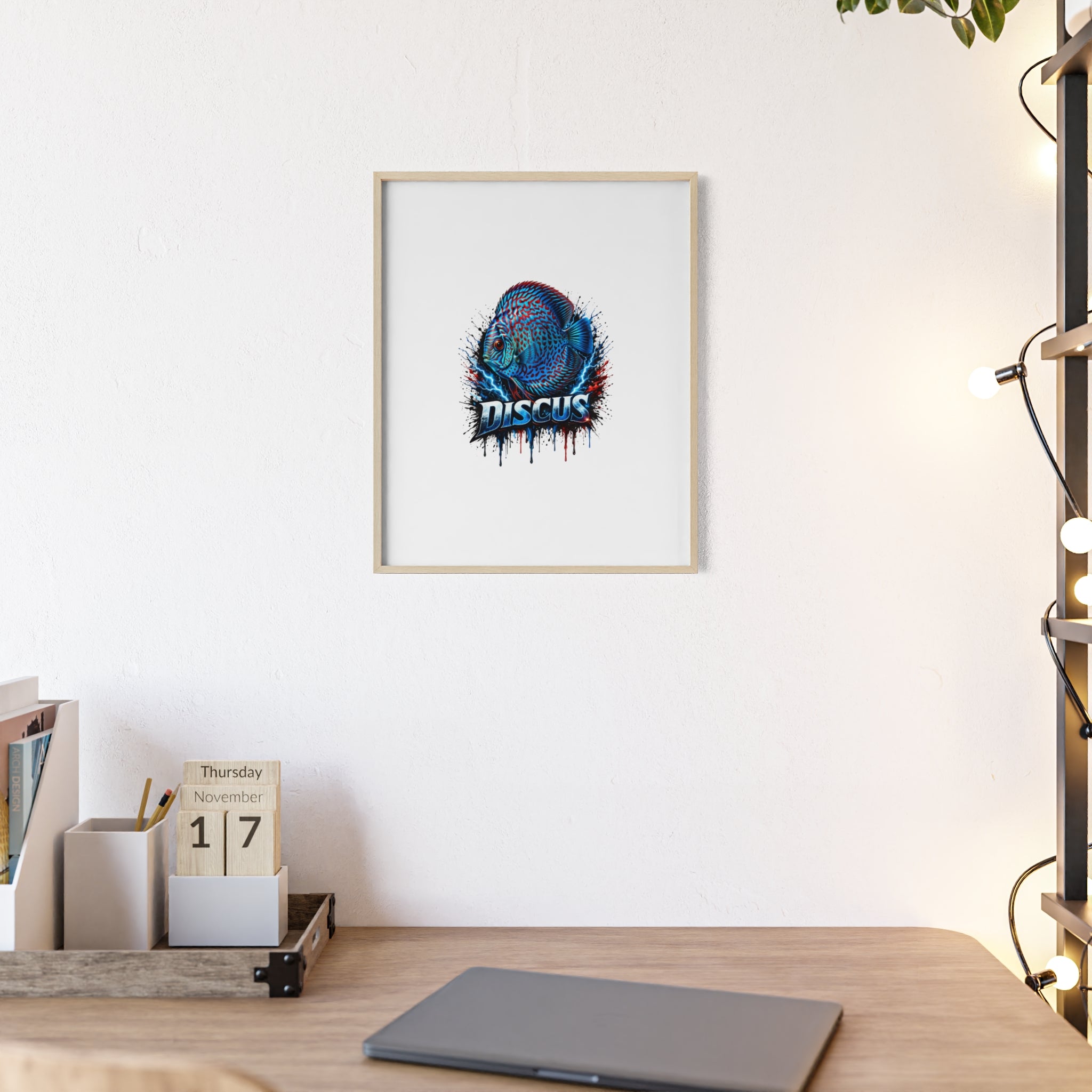 Discus Fish Poster with Wooden Frame — Colorful Aquarium Art Print