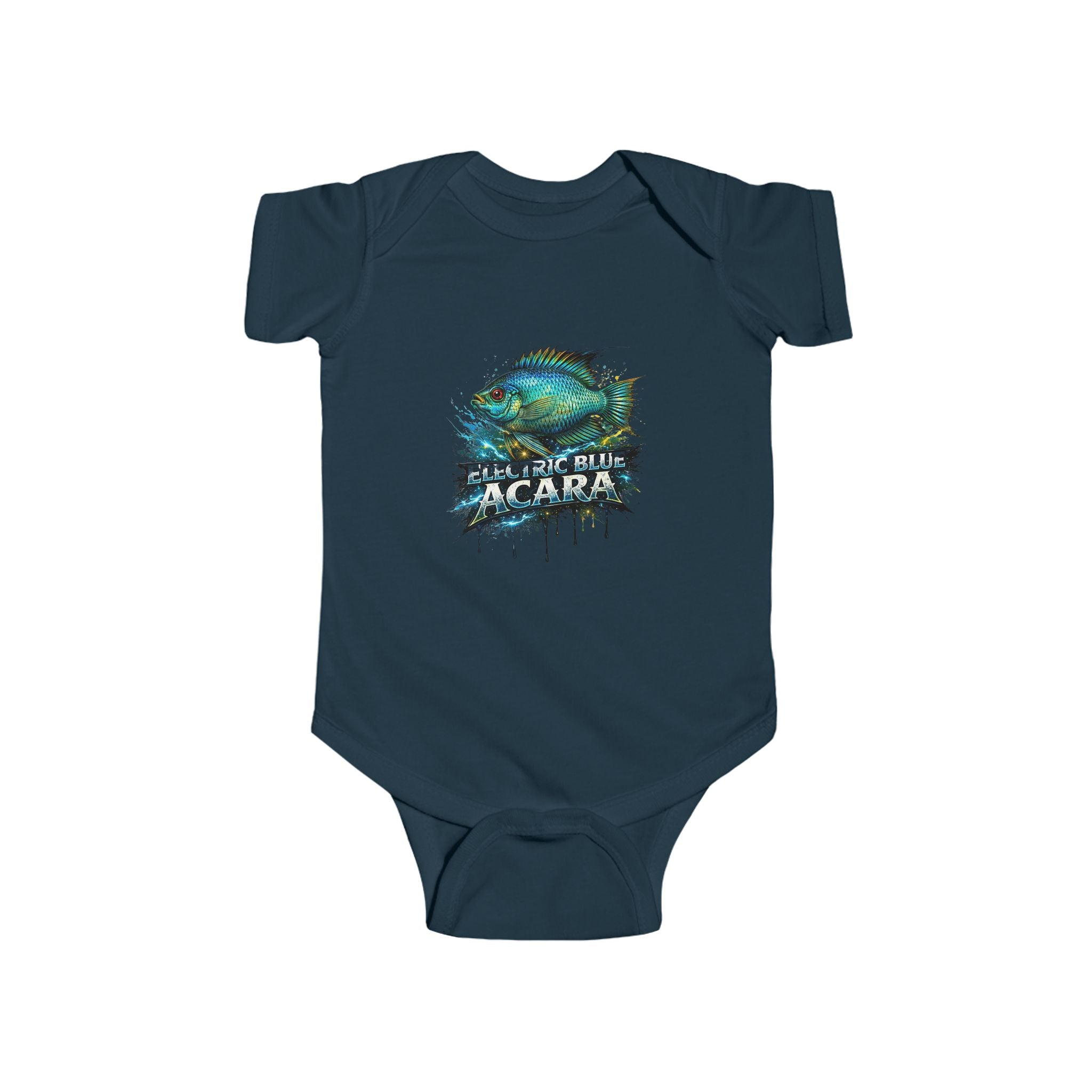 Electric Blue Acara Baby Bodysuit — Cute Fish Graphic Infant Onesie