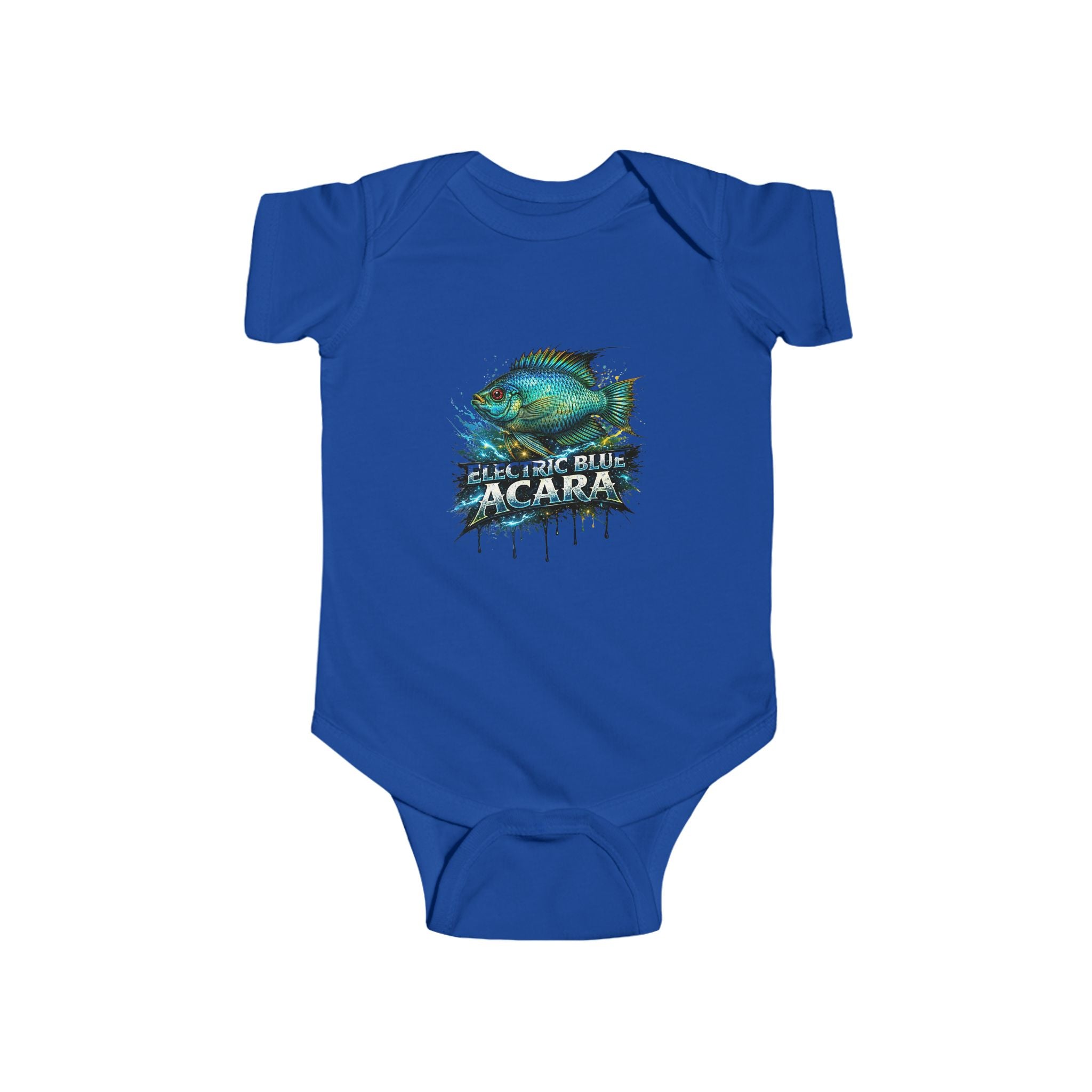 Electric Blue Acara Baby Bodysuit — Cute Fish Graphic Infant Onesie