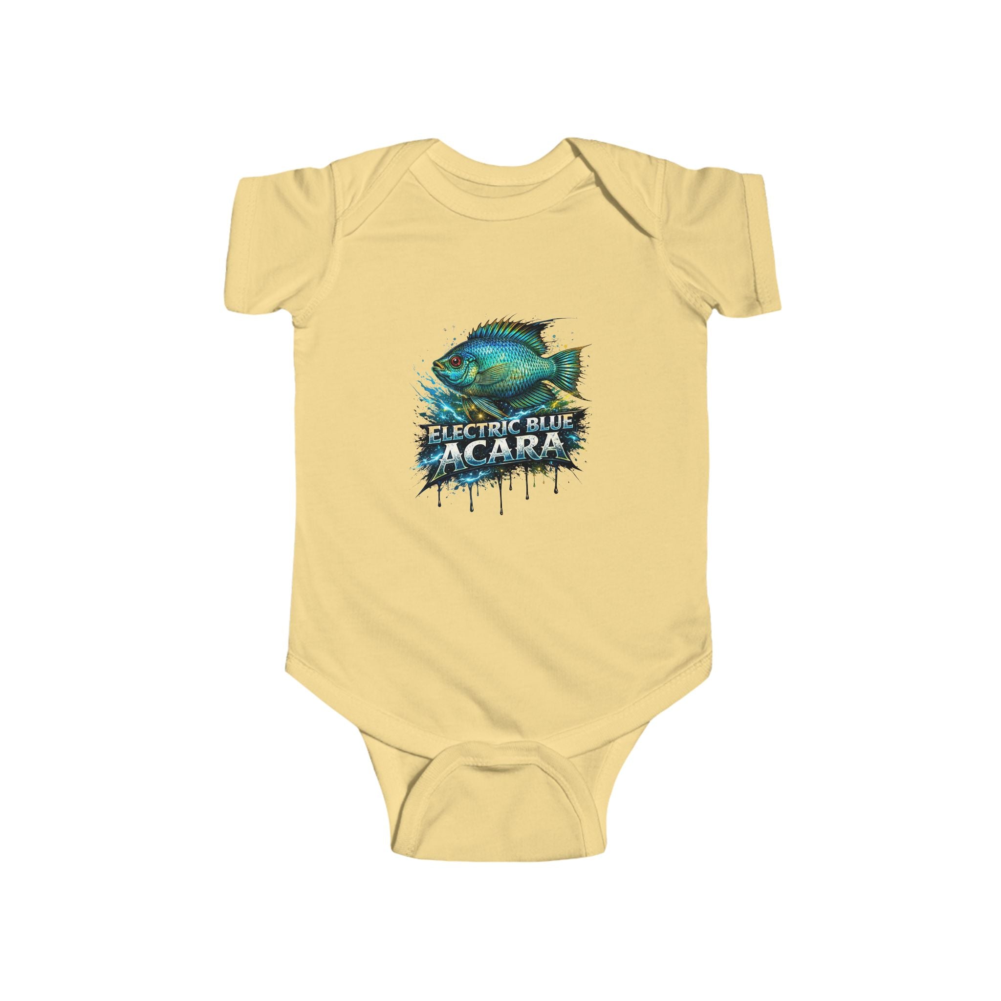Electric Blue Acara Baby Bodysuit — Cute Fish Graphic Infant Onesie