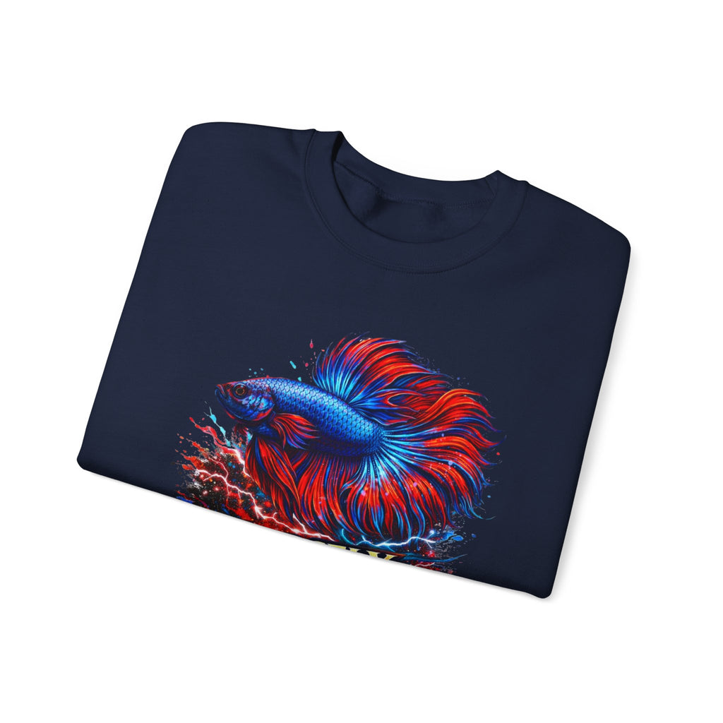 Betta Fish Crewneck Sweatshirt — "Fiercely Betta" Colorful Aquarium Graphic