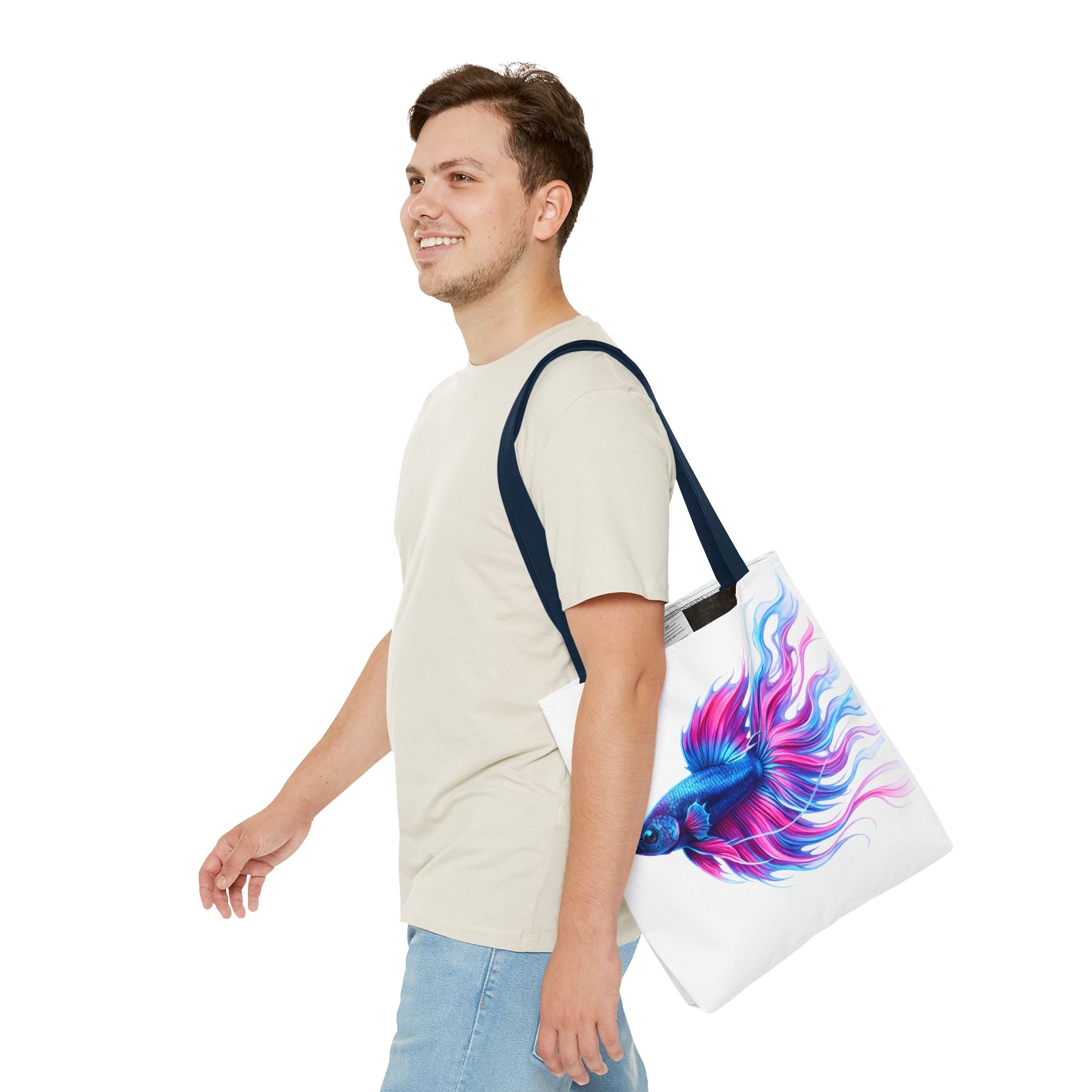 Colorful Betta Fish Tote Bag — Vibrant Blue & Pink Aquatic Art Beach Tote