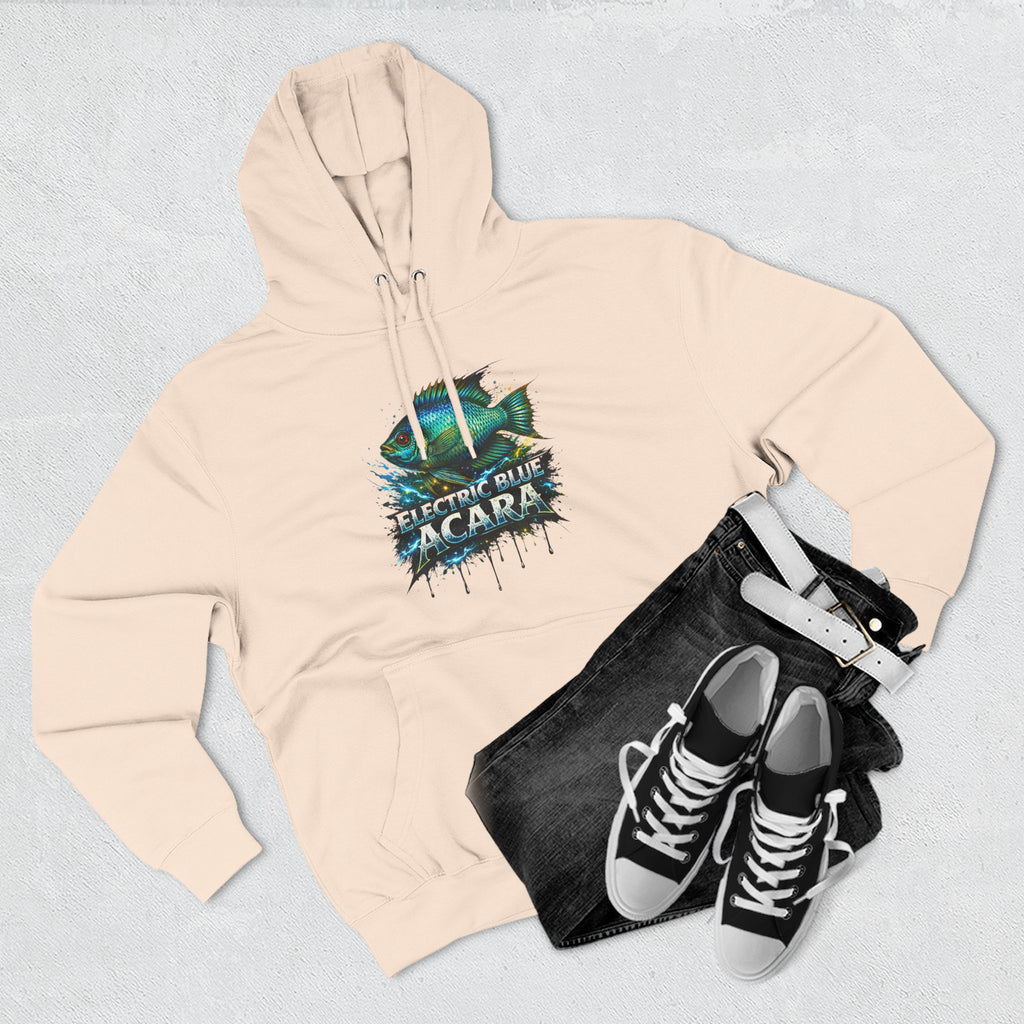 Electric Blue Acara Hoodie — Colorful Aquarium Fish Graphic Fleece Pullover