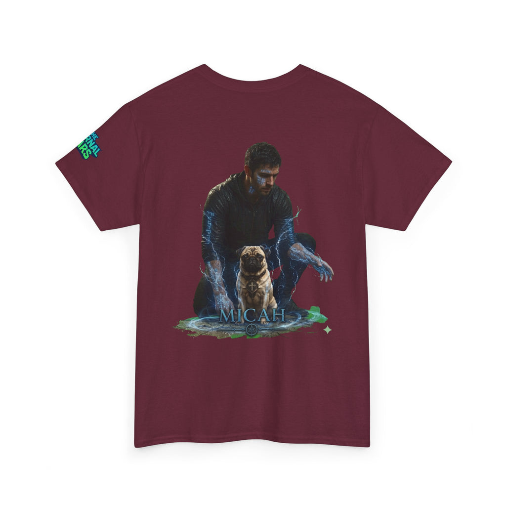 T-Shirt — Nature Warrior Graphic Tee with Man and Dog Illustration