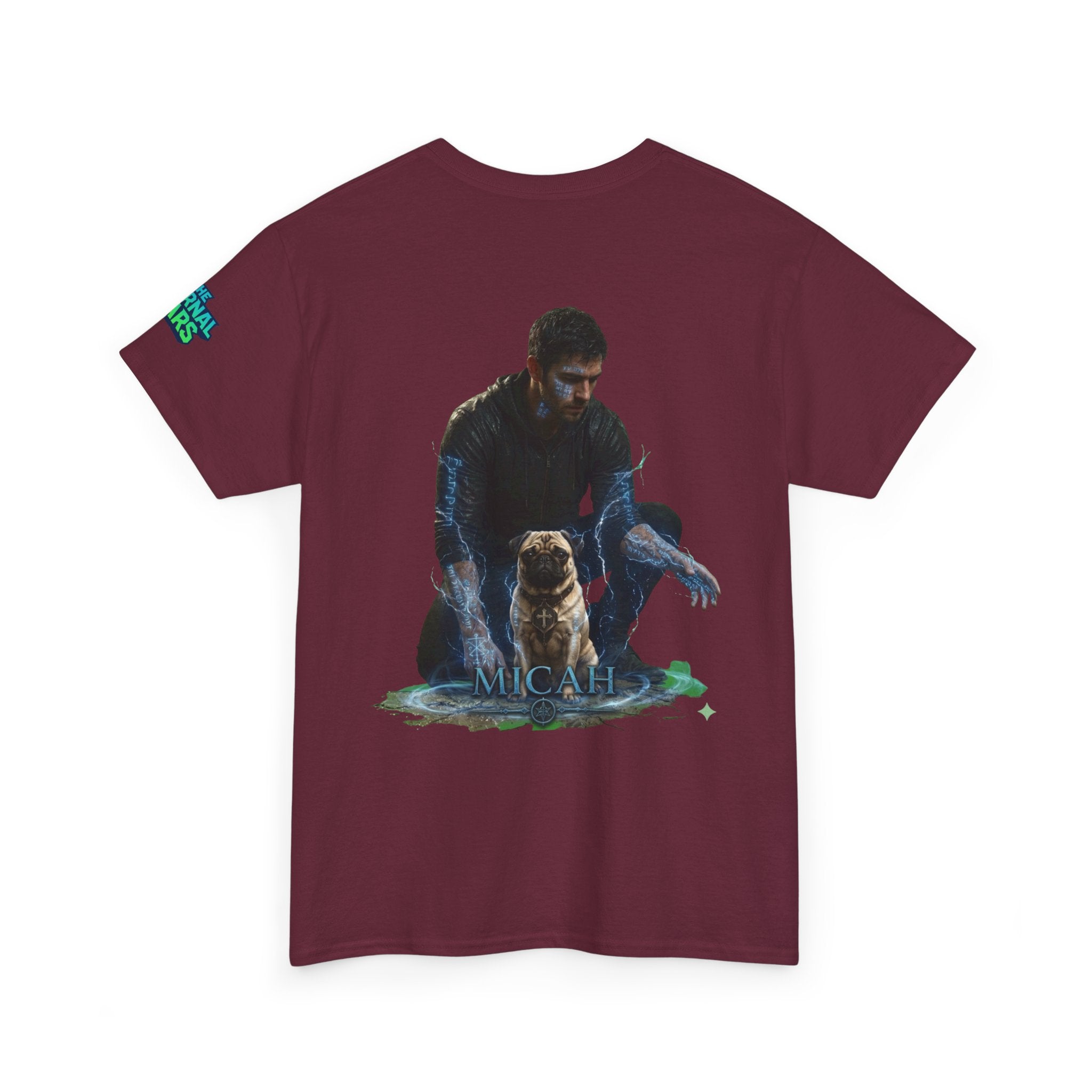 T-Shirt — Nature Warrior Graphic Tee with Man and Dog Illustration