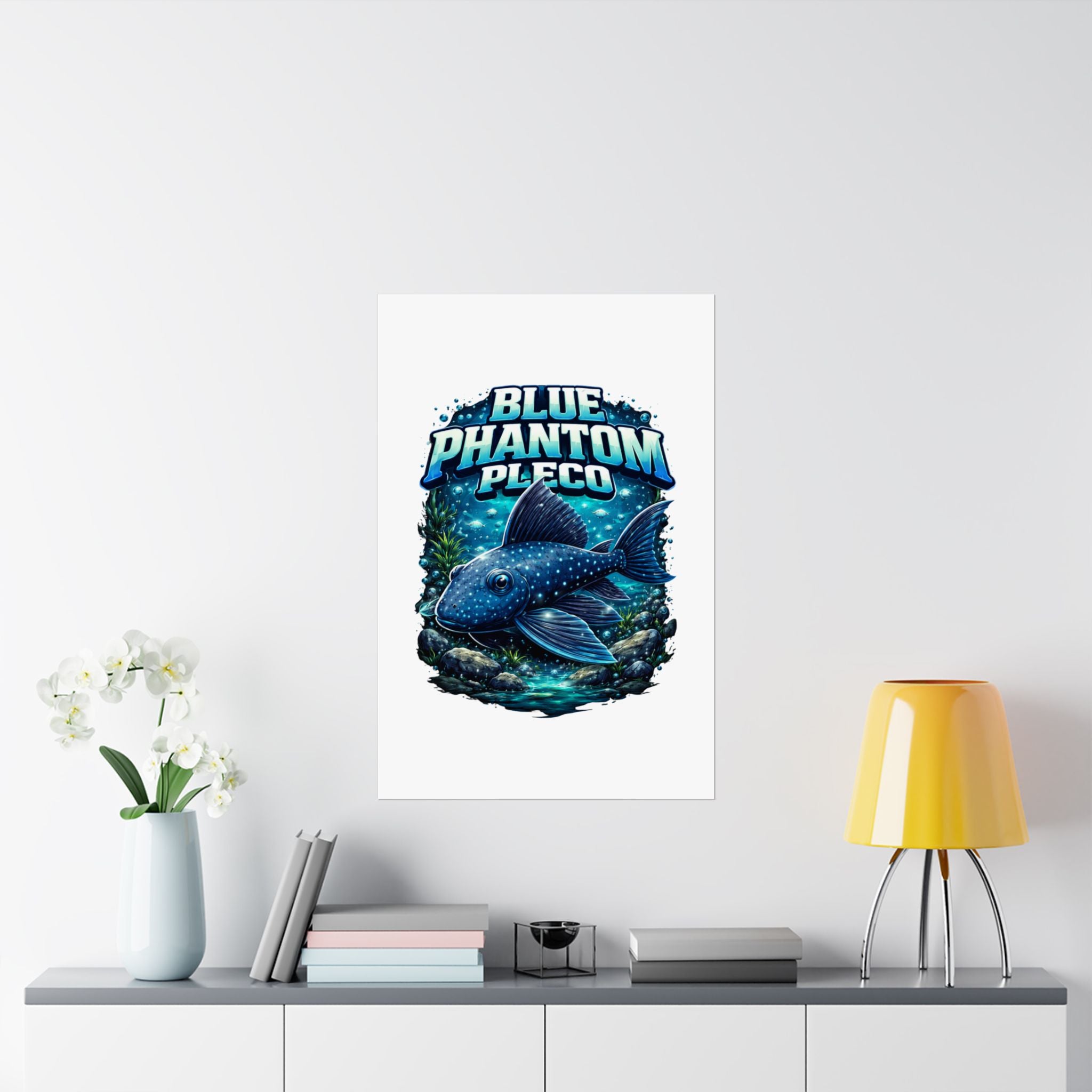 Blue Phantom Pleco Poster — Matte Vertical Aquarium Fish Art Print