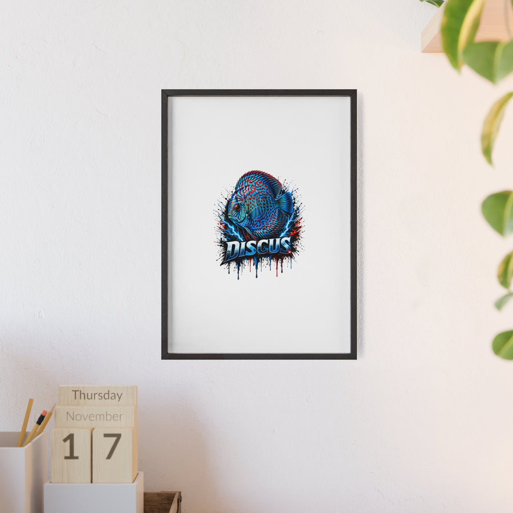 Discus Fish Poster with Wooden Frame — Colorful Aquarium Art Print