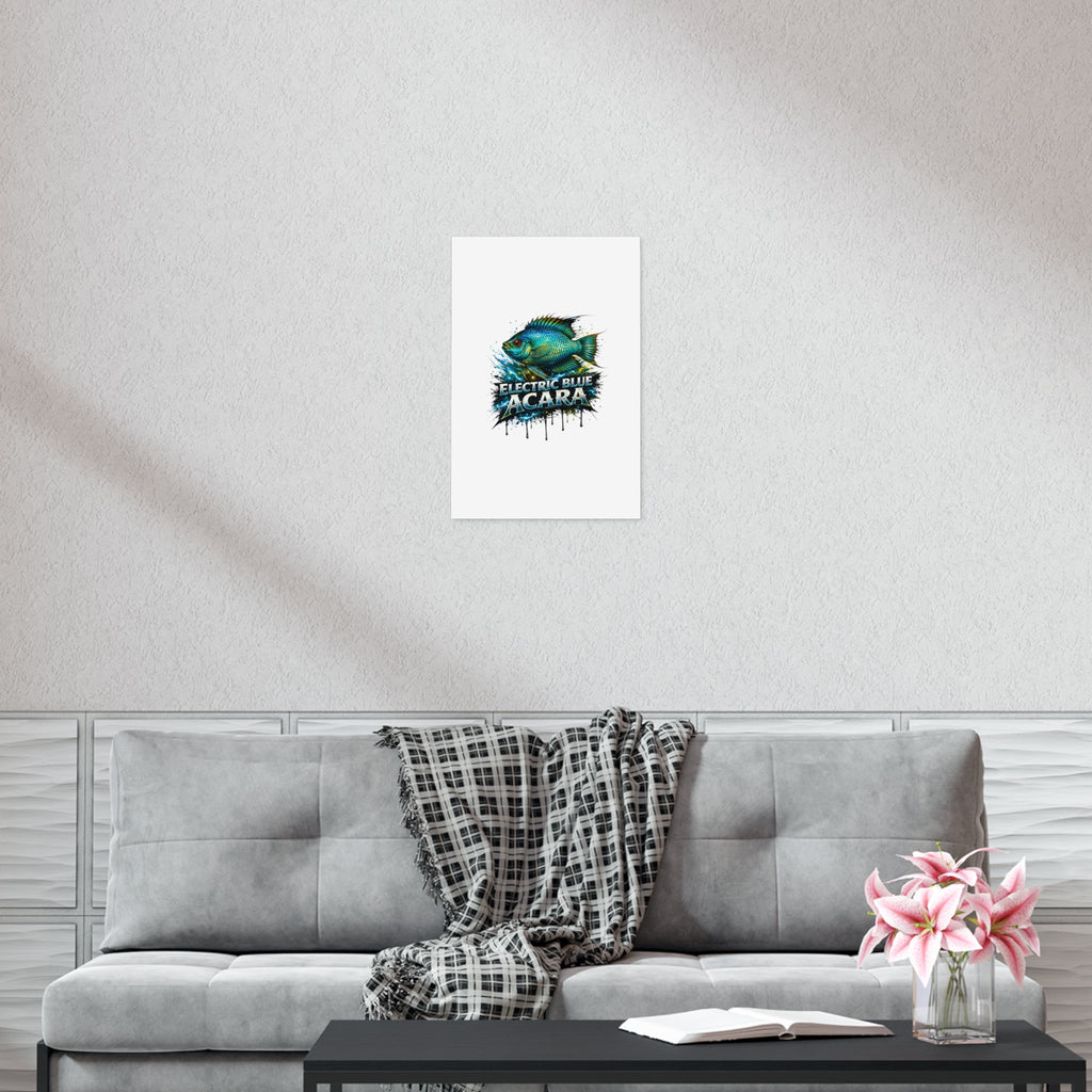 Electric Blue Acara Fish Poster — Vibrant Aquarium Wall Art
