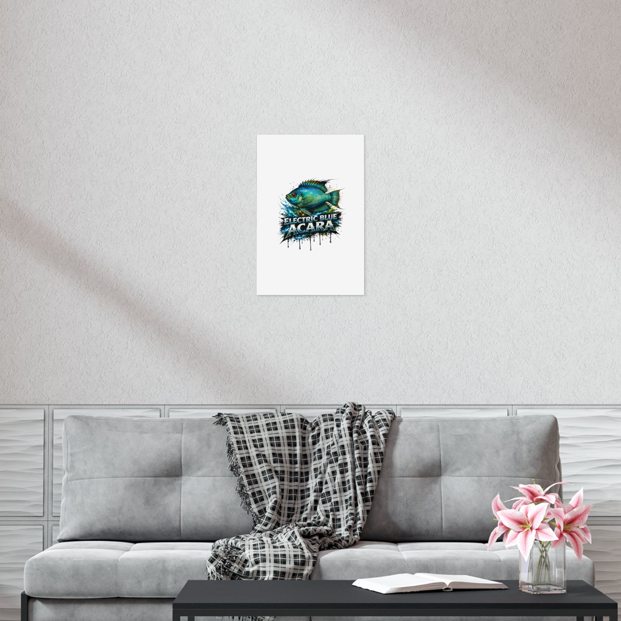 Electric Blue Acara Fish Poster — Vibrant Aquarium Wall Art