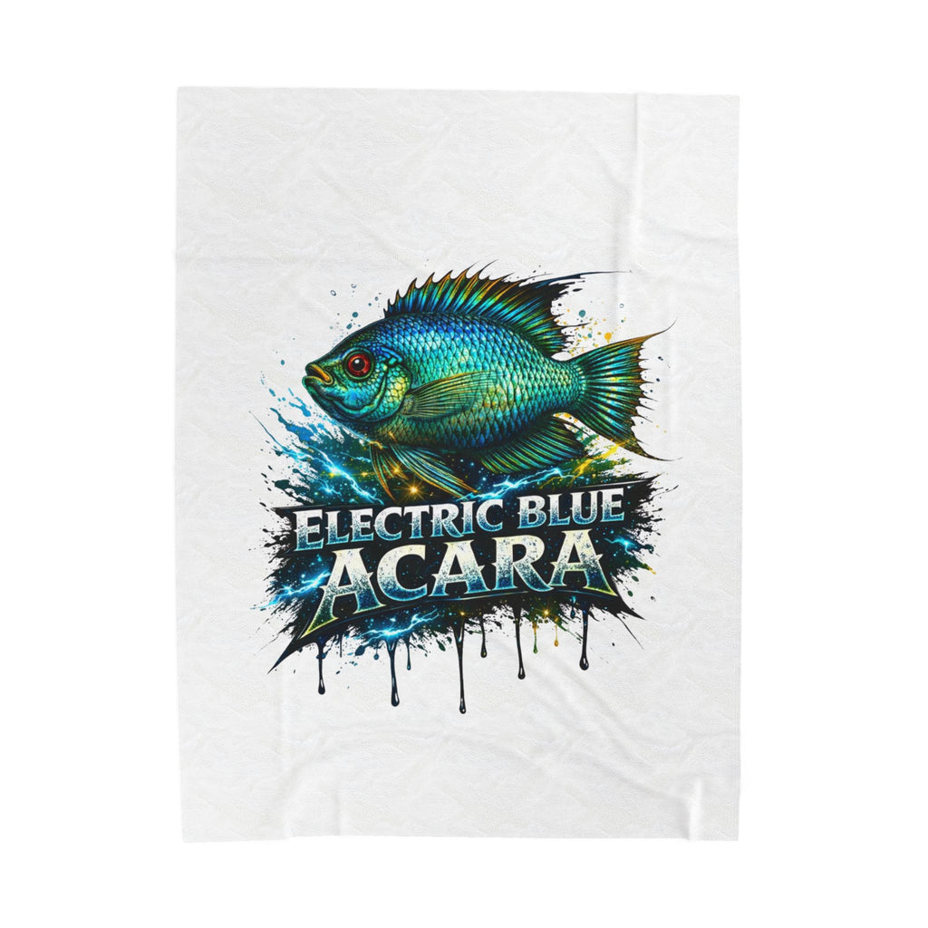 Electric Blue Acara Velveteen Plush Blanket — Vibrant Fish Design for Aquarium Lovers