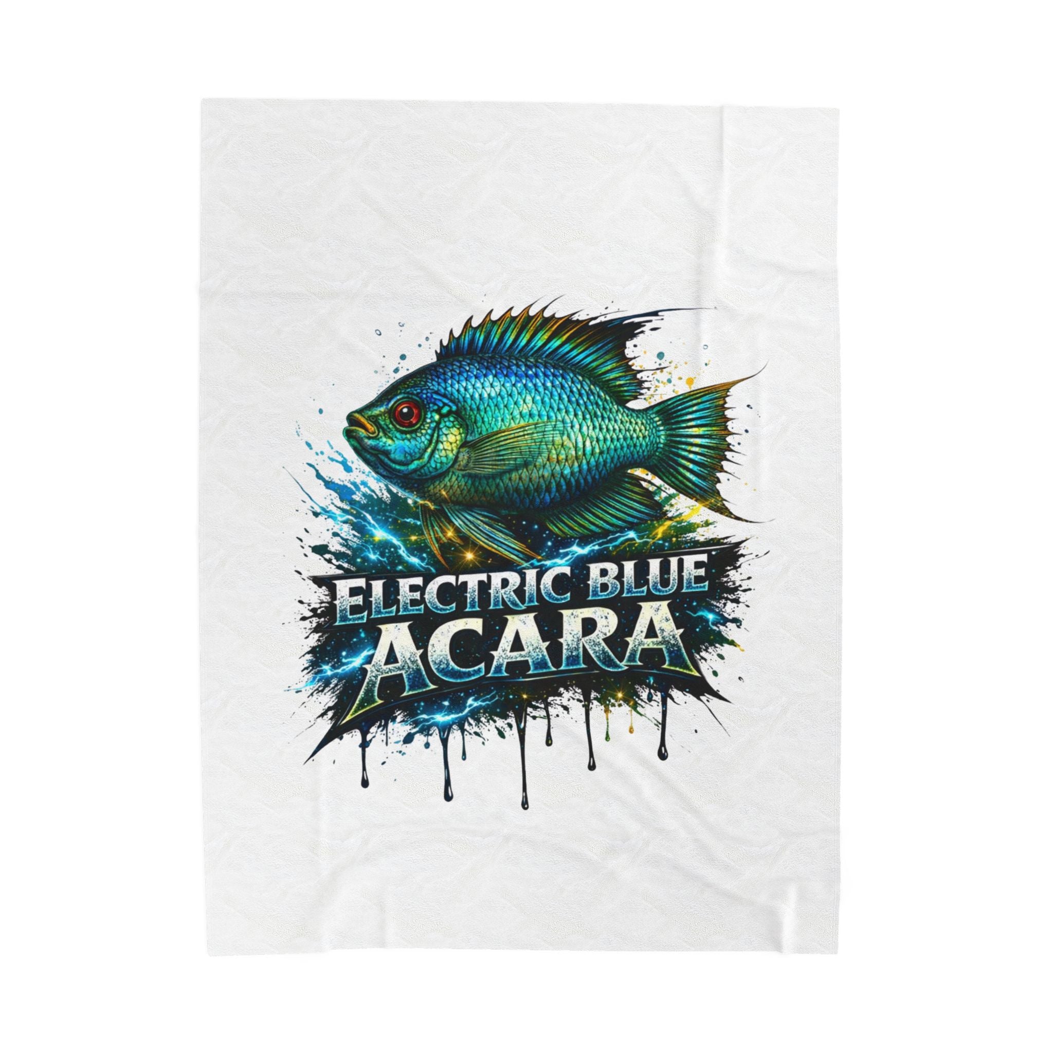 Electric Blue Acara Velveteen Plush Blanket — Vibrant Fish Design for Aquarium Lovers