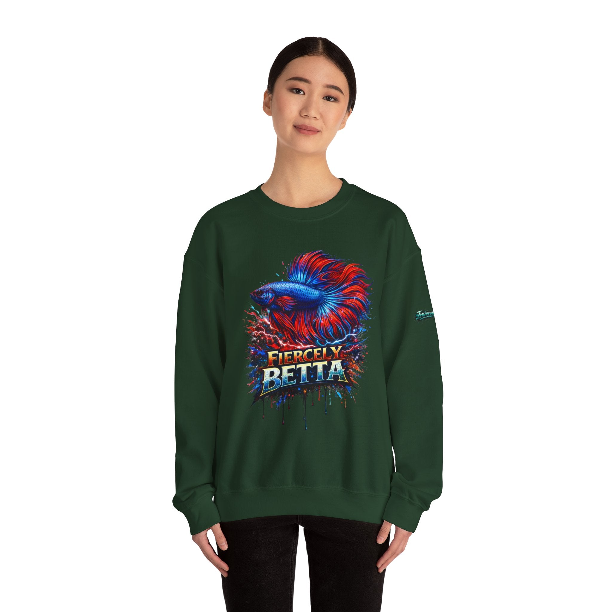 Betta Fish Crewneck Sweatshirt — "Fiercely Betta" Colorful Aquarium Graphic