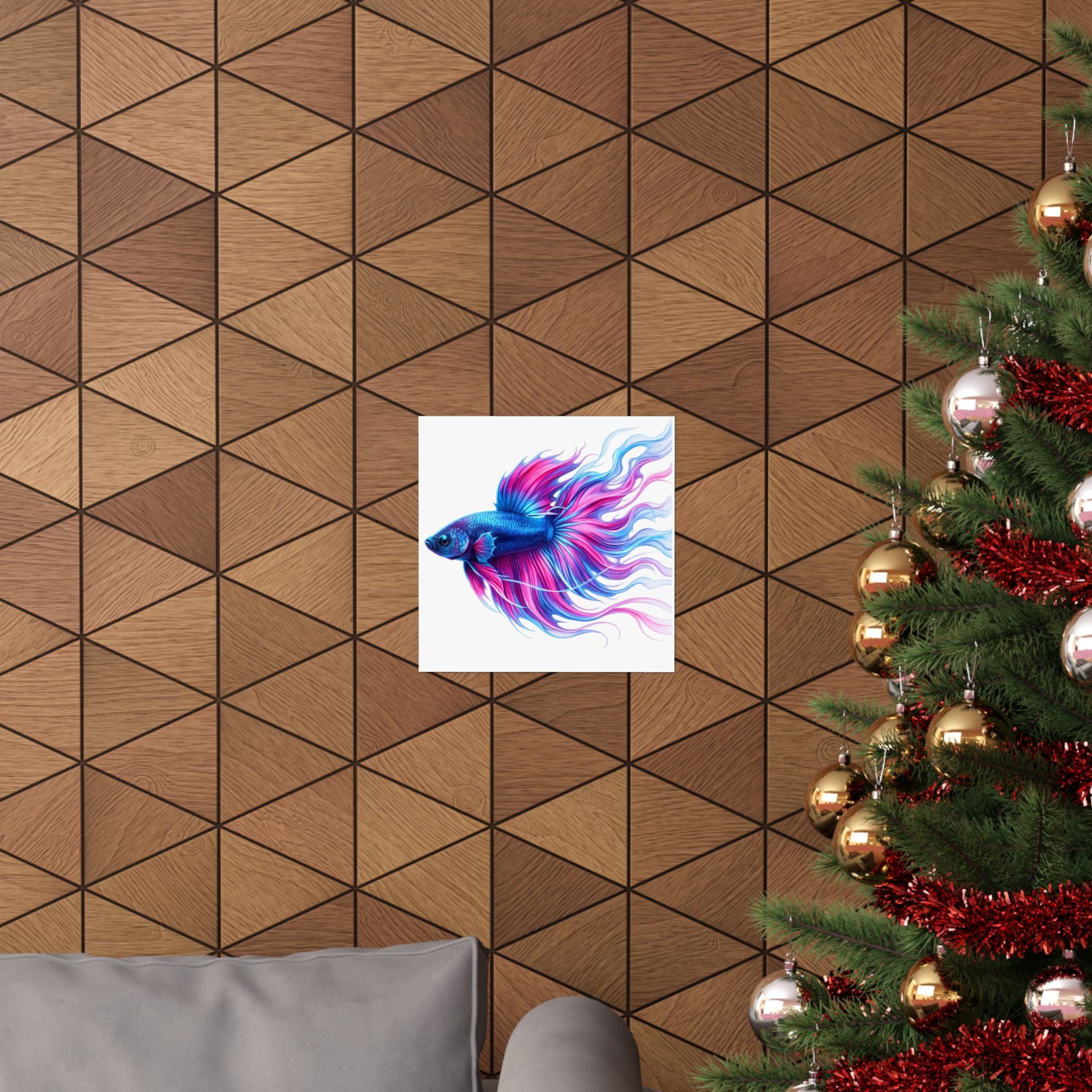Betta Fish Art Poster — Colorful Blue & Pink Matte Vertical Wall Print