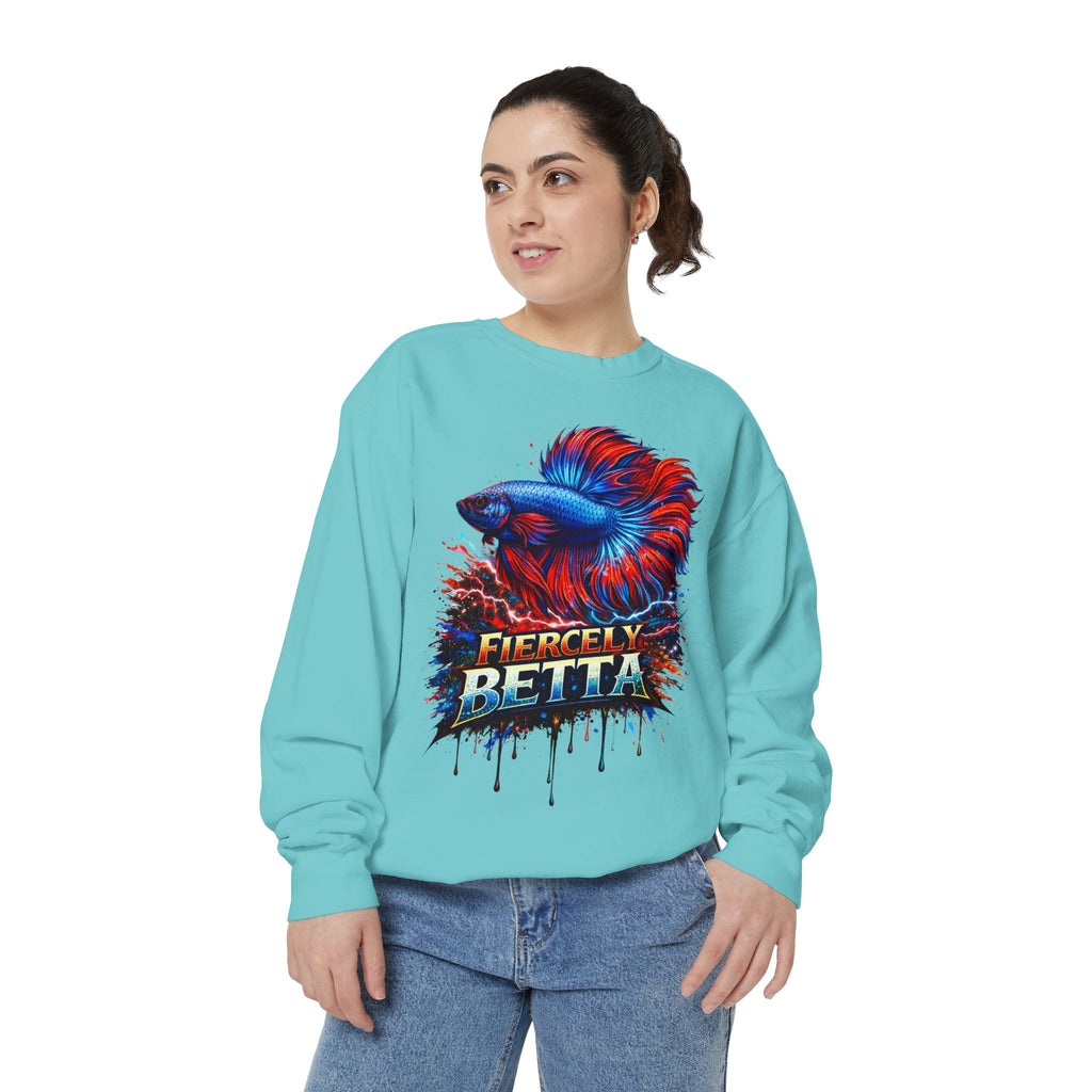 Betta Fish Sweatshirt — "Fiercely Betta" Colorful Aquarium Crewneck