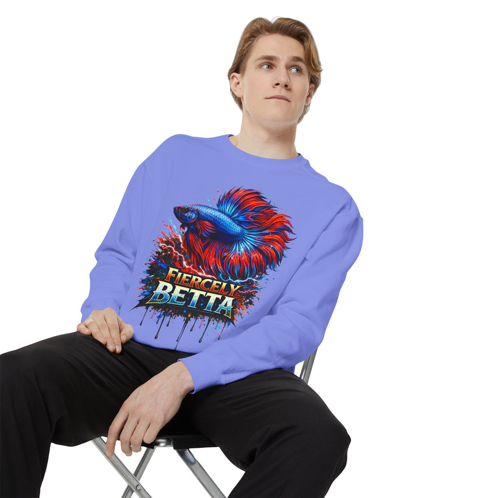 Betta Fish Sweatshirt — "Fiercely Betta" Colorful Aquarium Crewneck