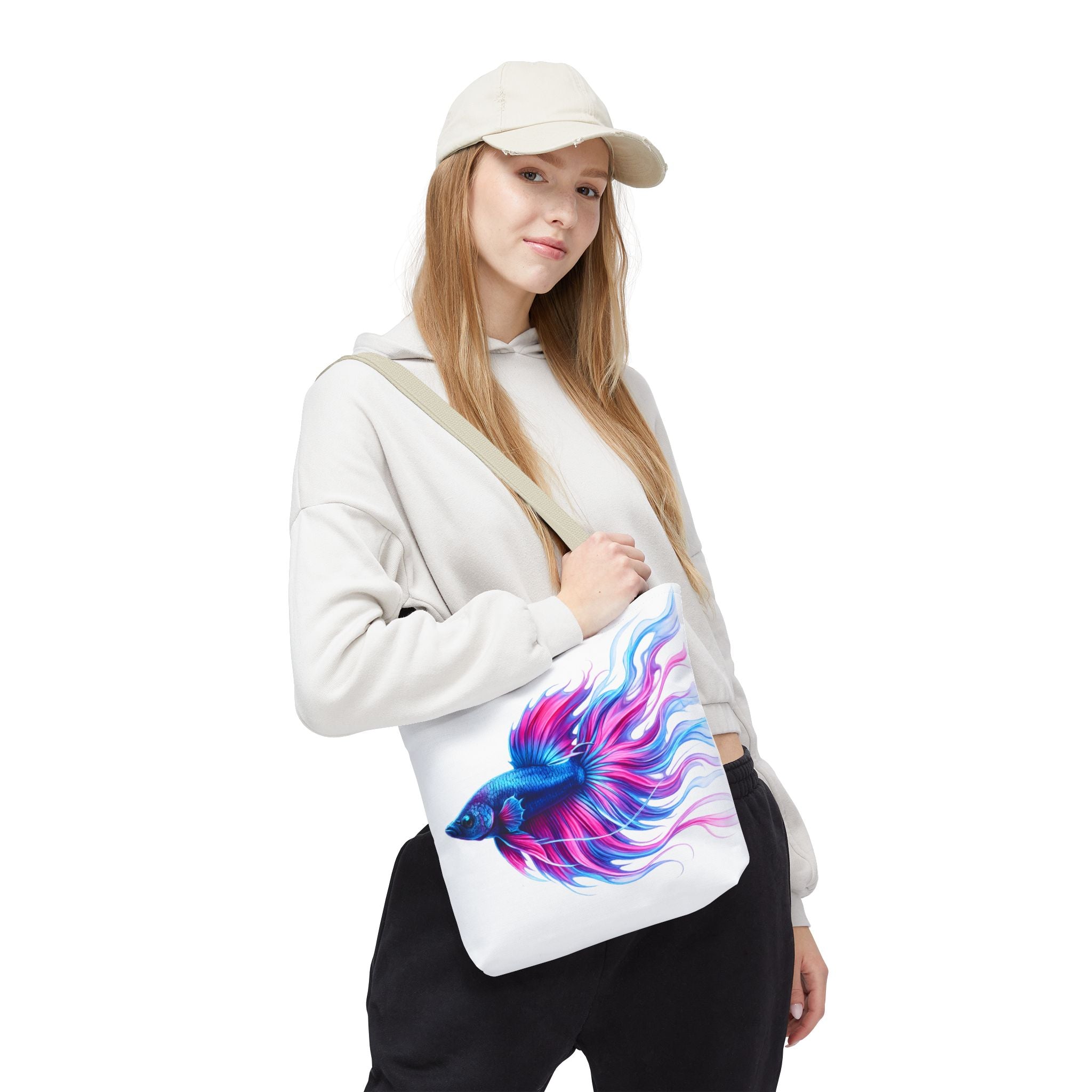 Colorful Betta Fish Tote Bag — Vibrant Blue & Pink Aquatic Art Beach Tote