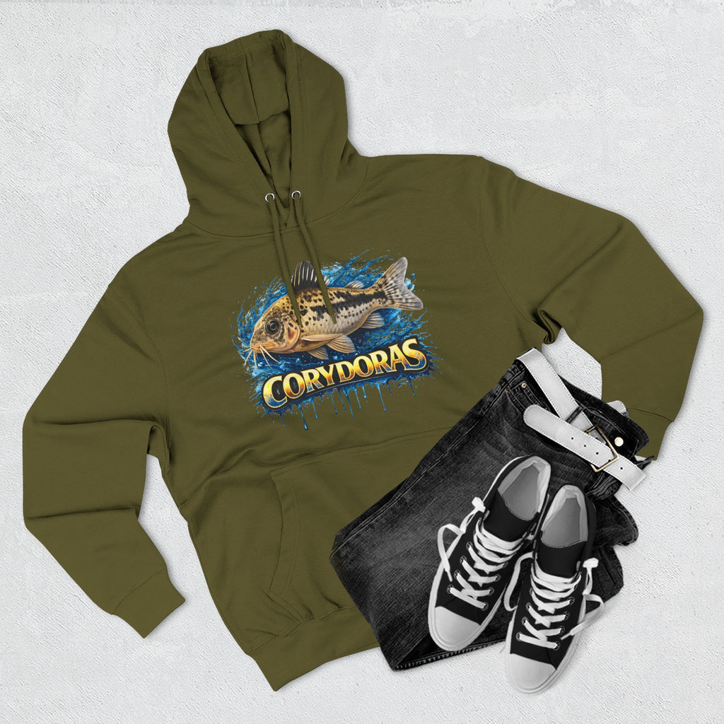 Peppered Corydoras Midweight Fleece Hoodie — Aquatic Catfish Illustration Pullover
