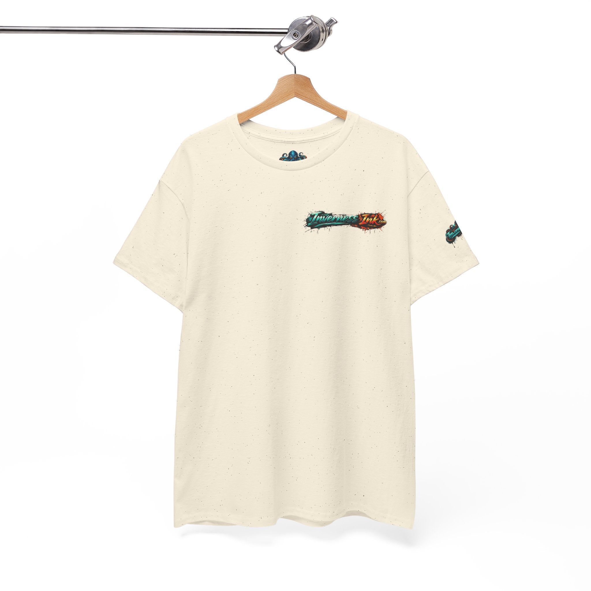 Inverness Ink Graphic Tee — Bold Blue & Orange Splash Backprint