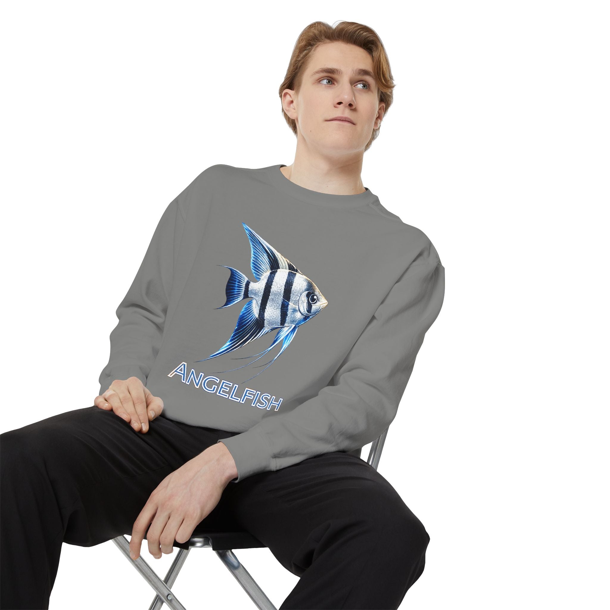 Angelfish Graphic Sweatshirt — Blue Tropical Fish Crewneck