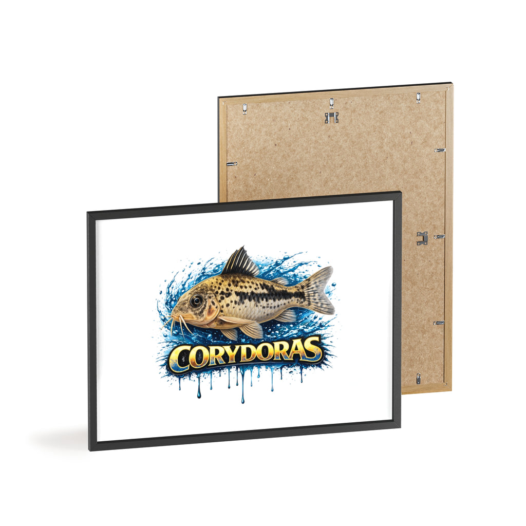 Peppered Corydoras Fish Poster with Wooden Frame — Aquarium Wall Art