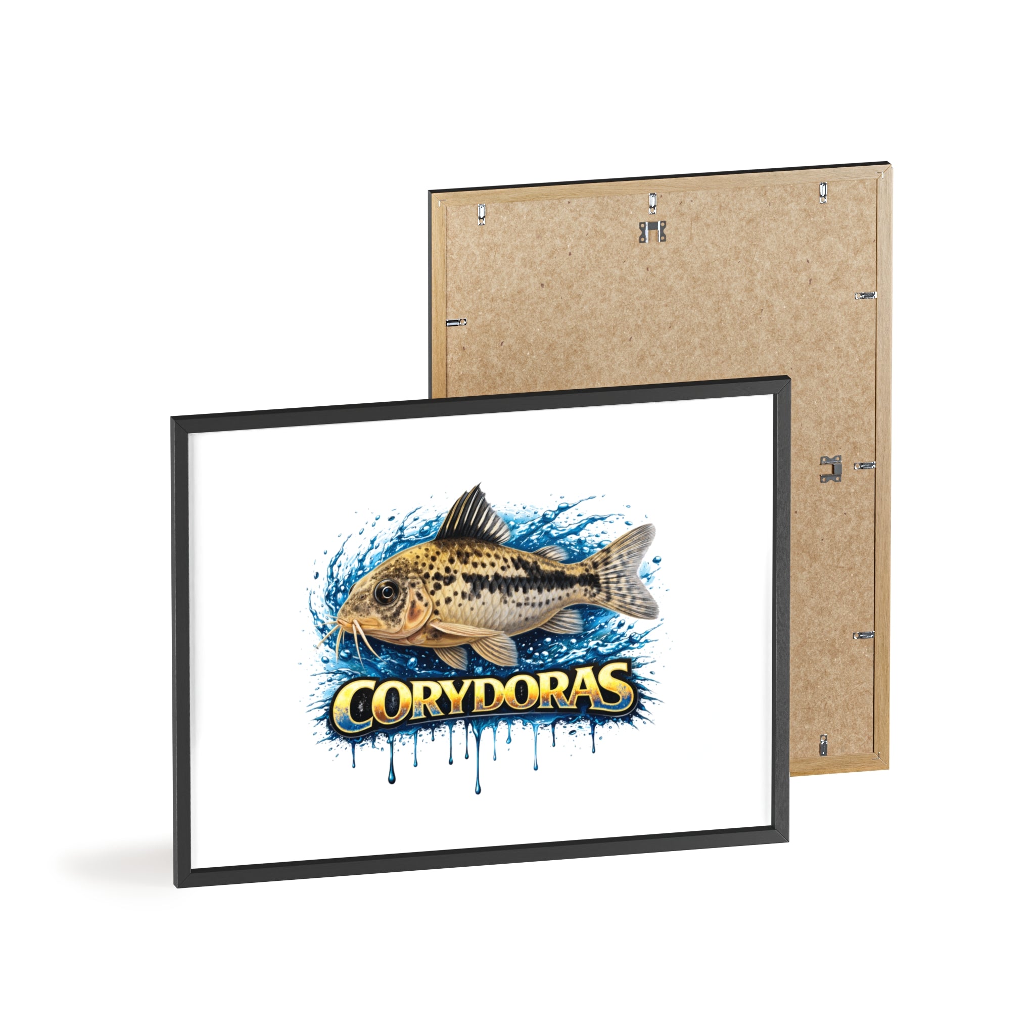 Peppered Corydoras Fish Poster with Wooden Frame — Aquarium Wall Art