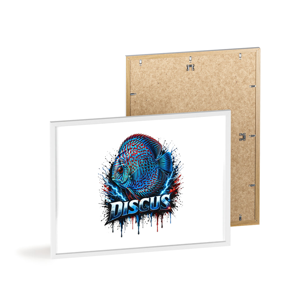 Discus Fish Poster with Wooden Frame — Colorful Aquarium Art Print