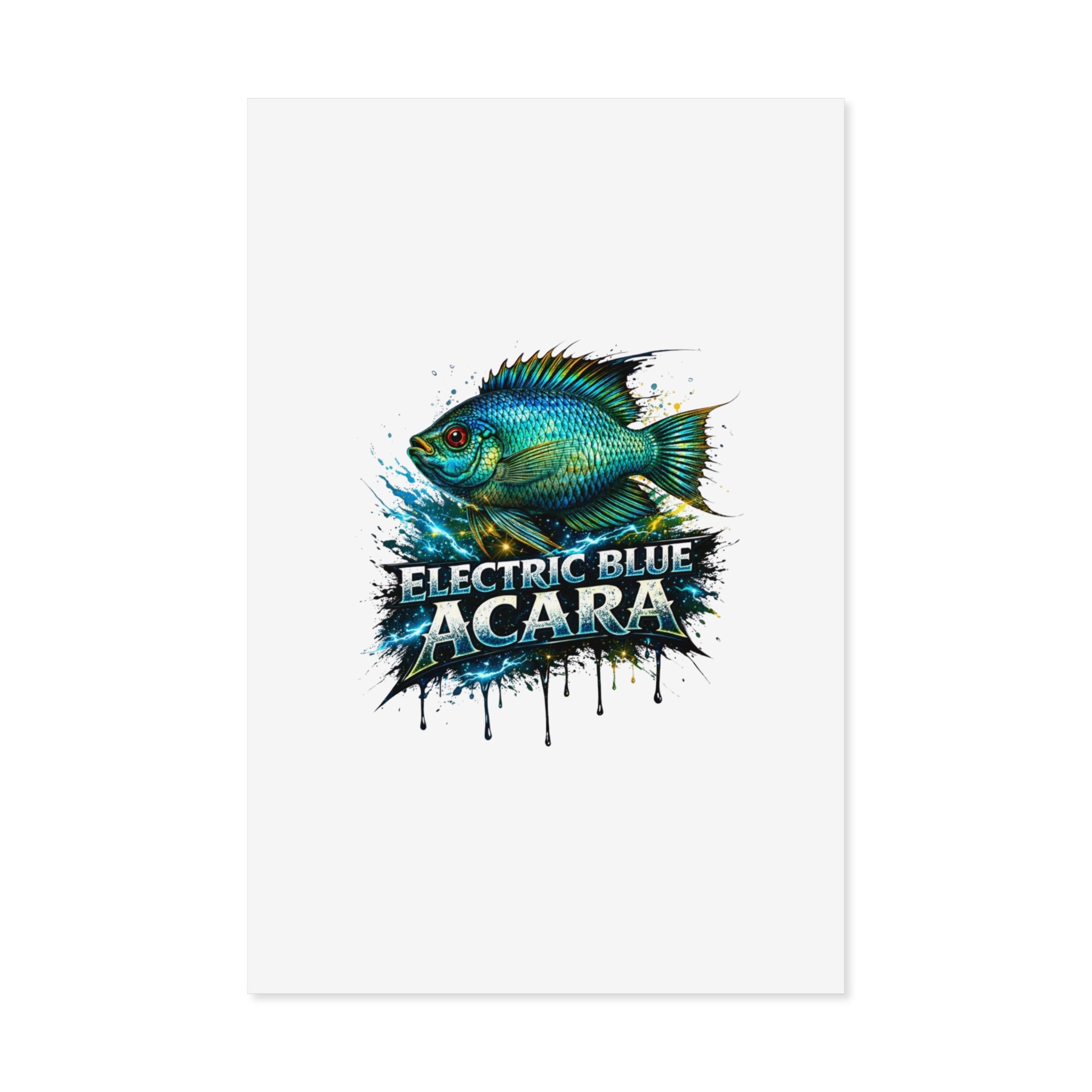Electric Blue Acara Fish Poster — Vibrant Aquarium Wall Art