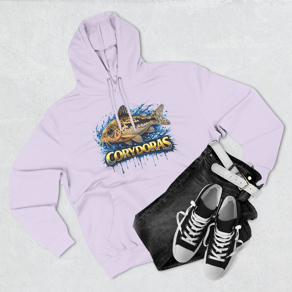 Peppered Corydoras Midweight Fleece Hoodie — Aquatic Catfish Illustration Pullover
