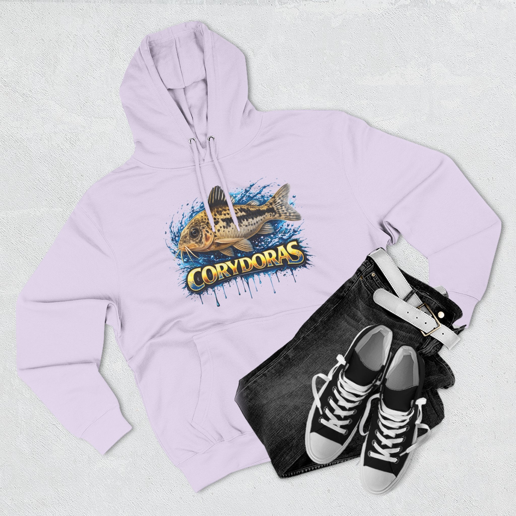 Peppered Corydoras Midweight Fleece Hoodie — Aquatic Catfish Illustration Pullover