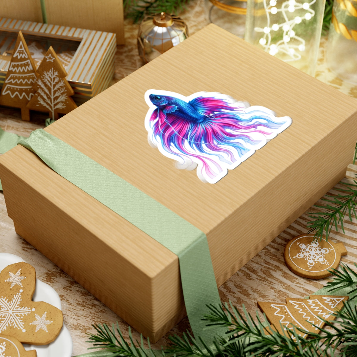 Inverness Ink — "Electric Paint" Kiss-Cut Vinyl Sticker — Vibrant Blue & Pink Aquarium Decal