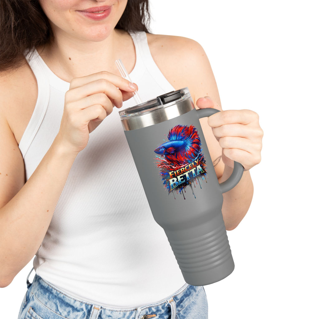 40oz Insulated Travel Mug — 'Fiercely Betta' Colorful Betta Fish Design