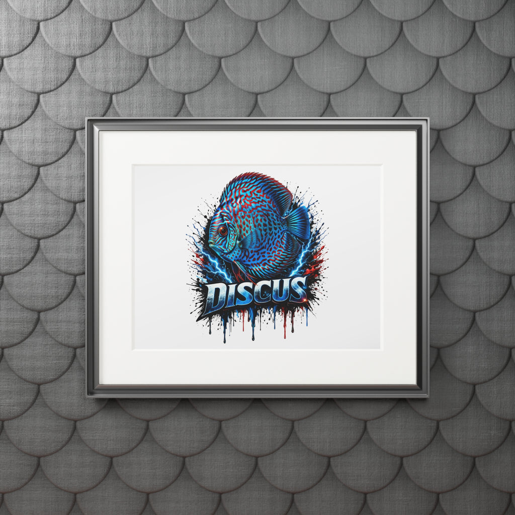 Discus Fish Fine Art Print with Passepartout Frame — Vibrant Blue Aquarium Wall Art