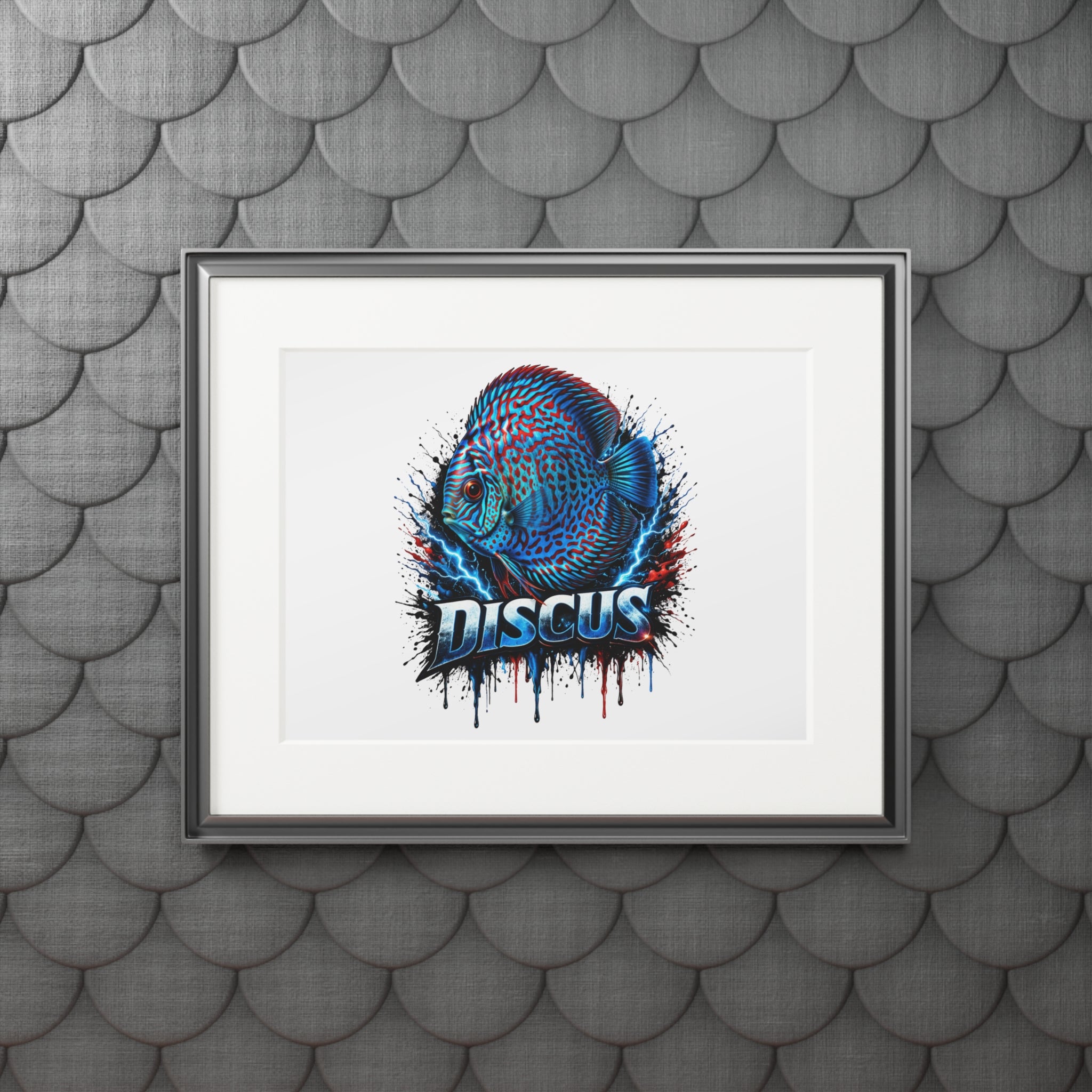 Discus Fish Fine Art Print with Passepartout Frame — Vibrant Blue Aquarium Wall Art