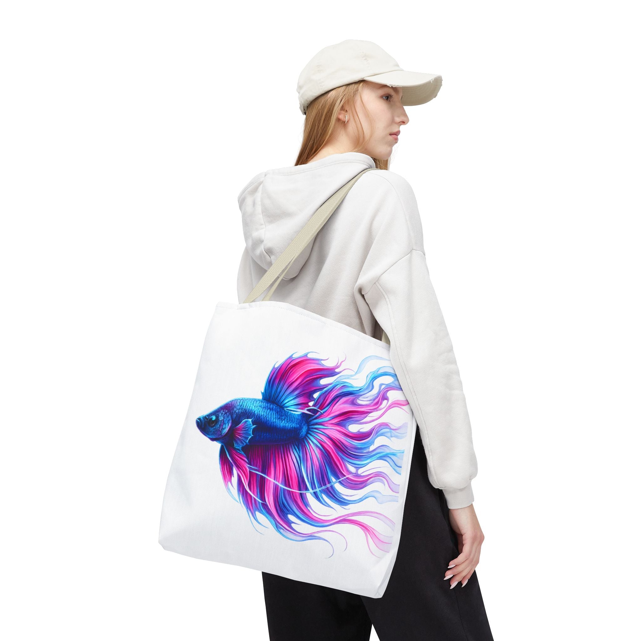 Colorful Betta Fish Tote Bag — Vibrant Blue & Pink Aquatic Art Beach Tote